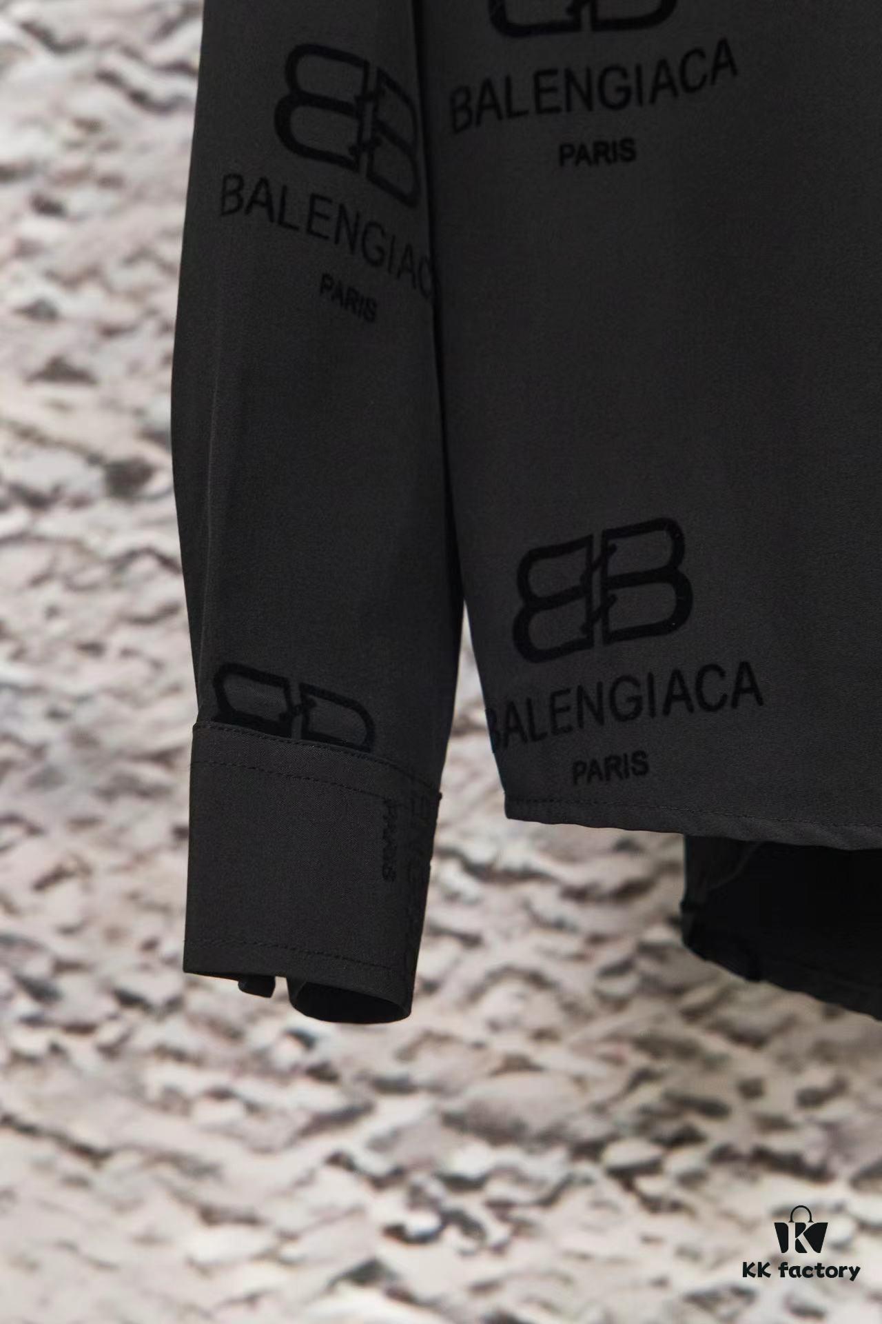 69319fceccd8ab3d7af93893 Balenciaga 2024 SS New Lock Print Flocked Shirt Unisex - Cotton Satin Fabric with Classic Grid Design