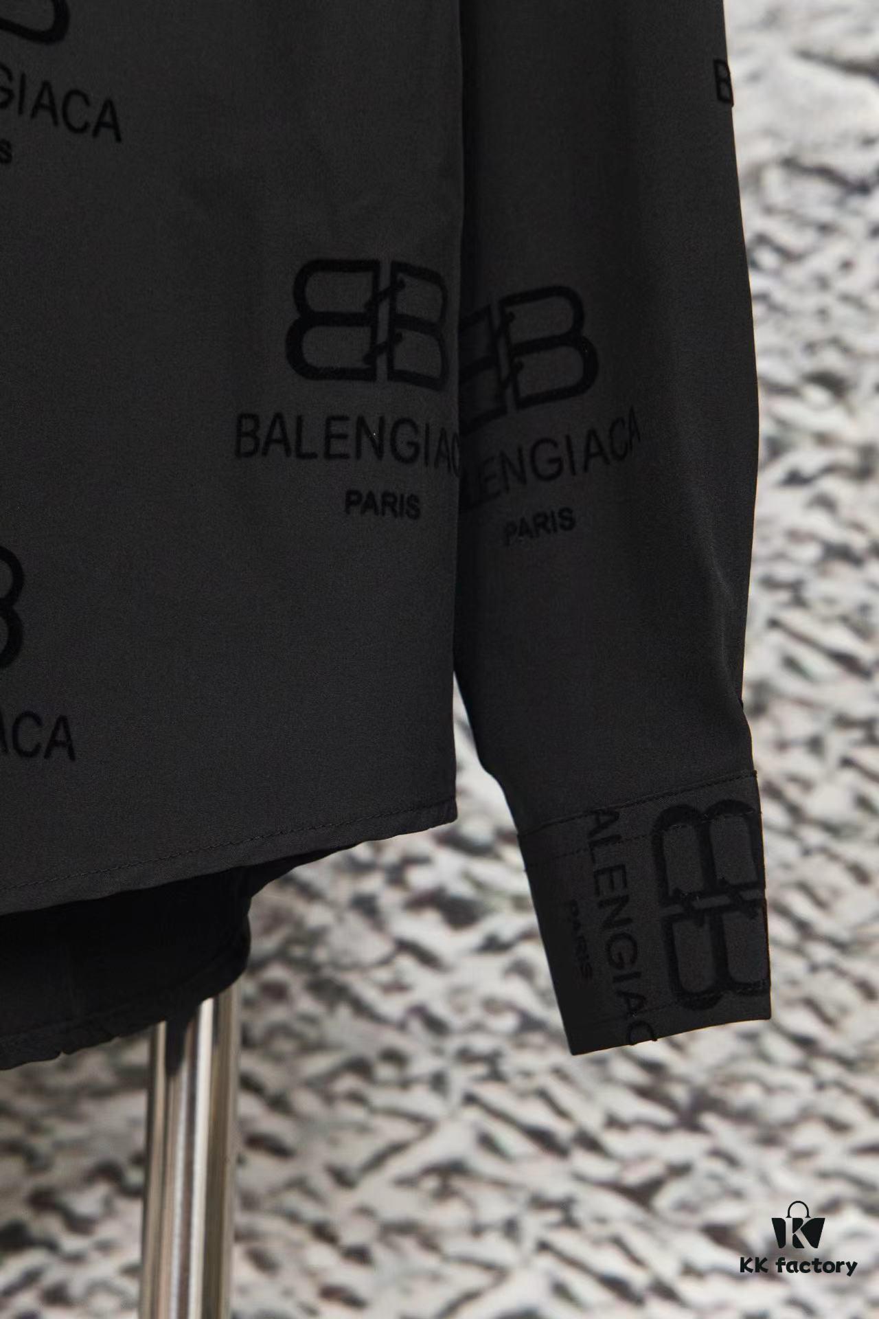 69319fceccd8ab3d7af93894 Balenciaga 2024 SS New Lock Print Flocked Shirt Unisex - Cotton Satin Fabric with Classic Grid Design