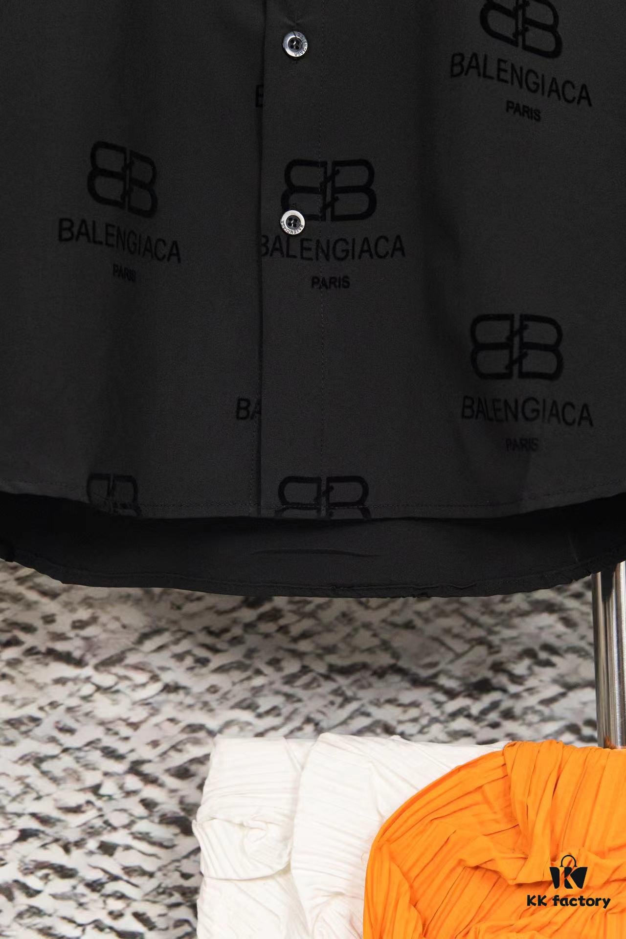 69319fceccd8ab3d7af93895 Balenciaga 2024 SS New Lock Print Flocked Shirt Unisex - Cotton Satin Fabric with Classic Grid Design