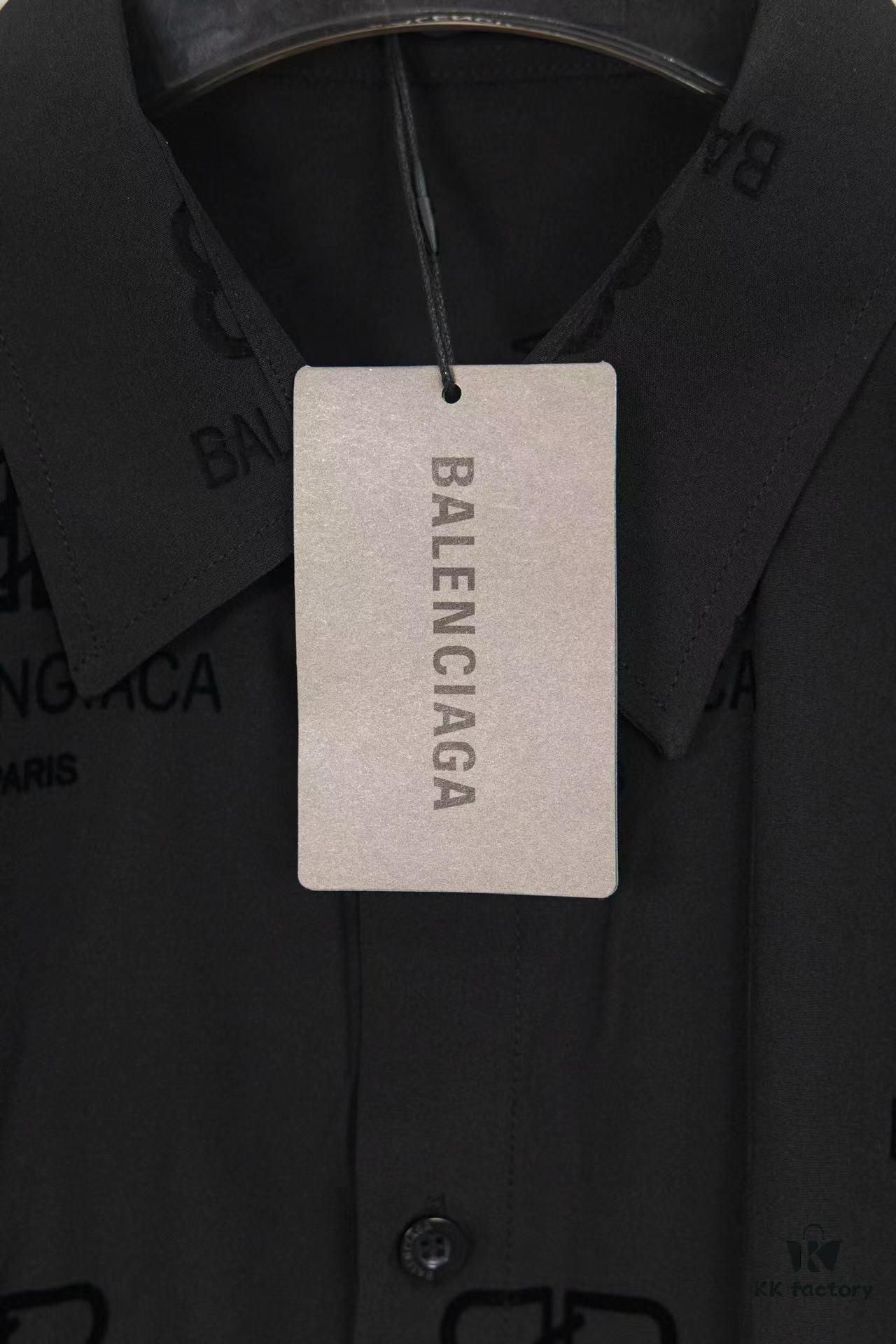 69319fceccd8ab3d7af93896 Balenciaga 2024 SS New Lock Print Flocked Shirt Unisex - Cotton Satin Fabric with Classic Grid Design