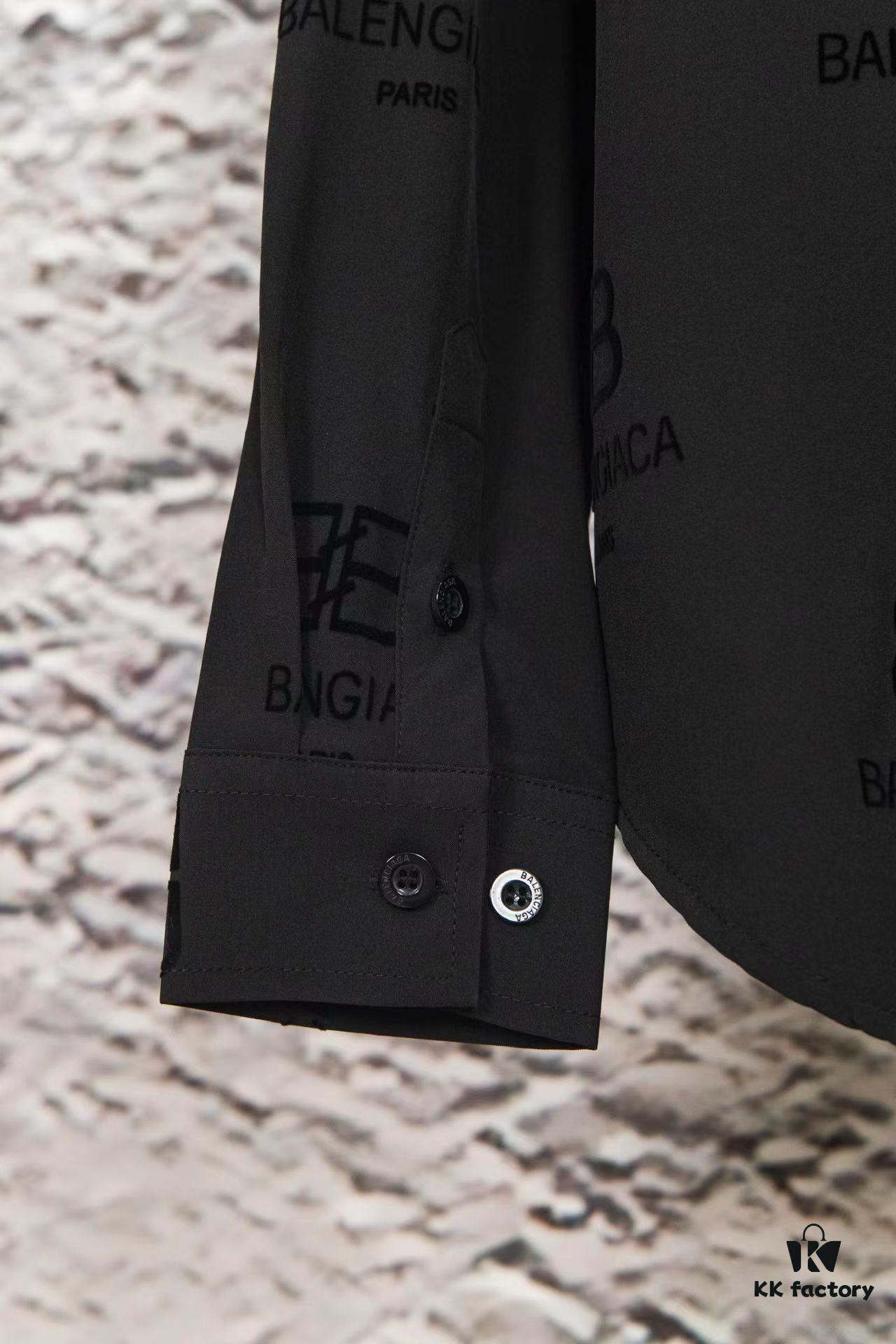 69319fceccd8ab3d7af93897 Balenciaga 2024 SS New Lock Print Flocked Shirt Unisex - Cotton Satin Fabric with Classic Grid Design