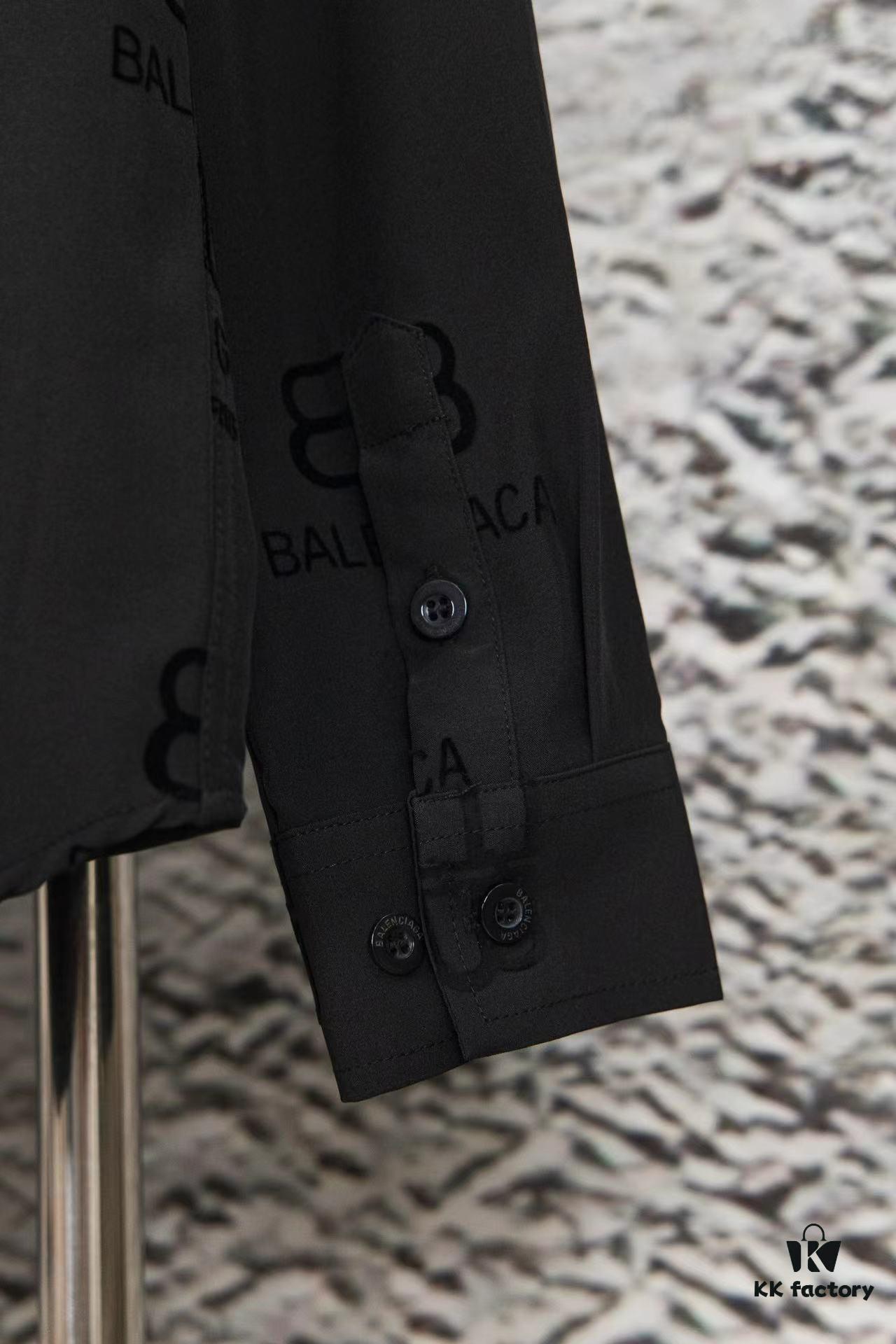 69319fceccd8ab3d7af93898 Balenciaga 2024 SS New Lock Print Flocked Shirt Unisex - Cotton Satin Fabric with Classic Grid Design