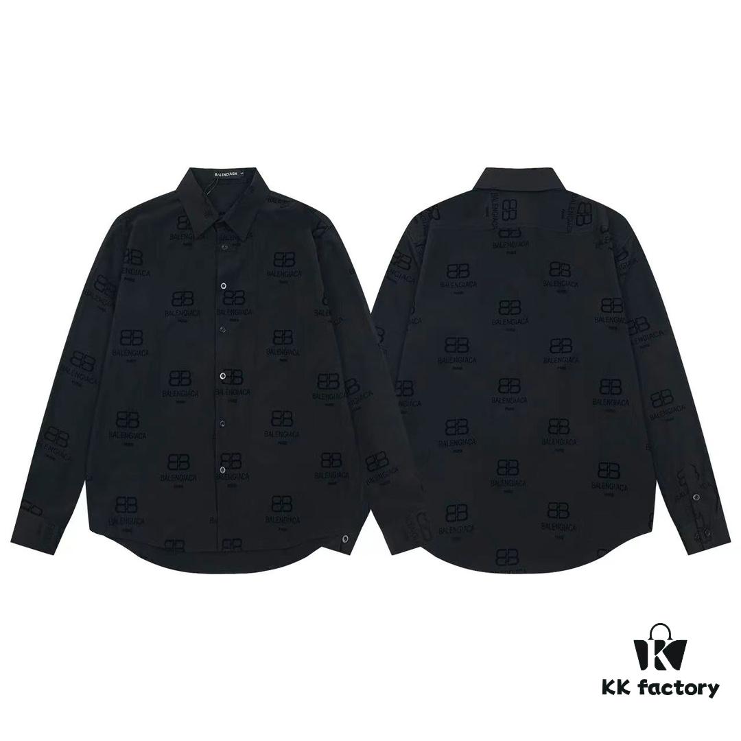 69319fceccd8ab3d7af93899 Balenciaga 2024 SS New Arrival Flocked Print Velvet Shirt Unisex with Logo Buckle Closure