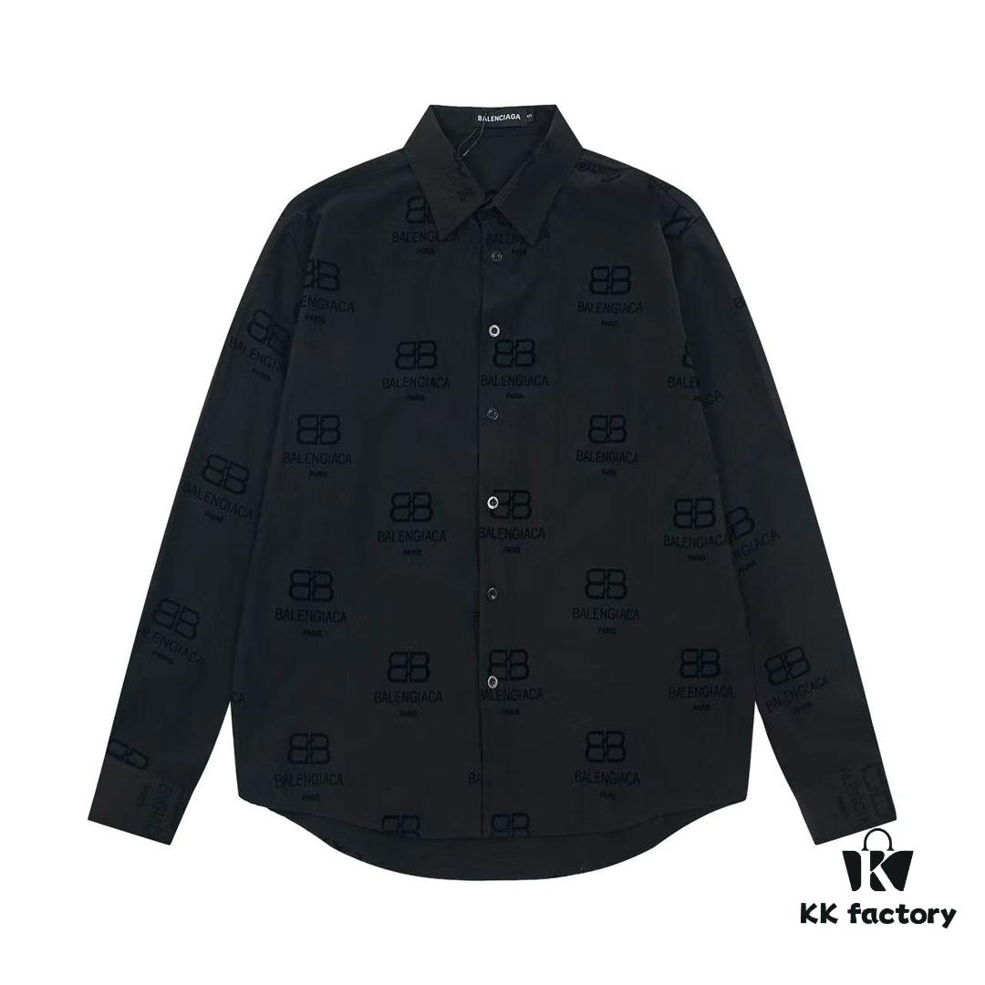 69319fceccd8ab3d7af9389a Balenciaga 2024 SS New Arrival Flocked Print Velvet Shirt Unisex with Logo Buckle Closure