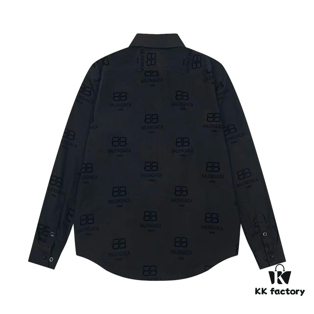 69319fceccd8ab3d7af9389b Balenciaga 2024 SS New Arrival Flocked Print Velvet Shirt Unisex with Logo Buckle Closure