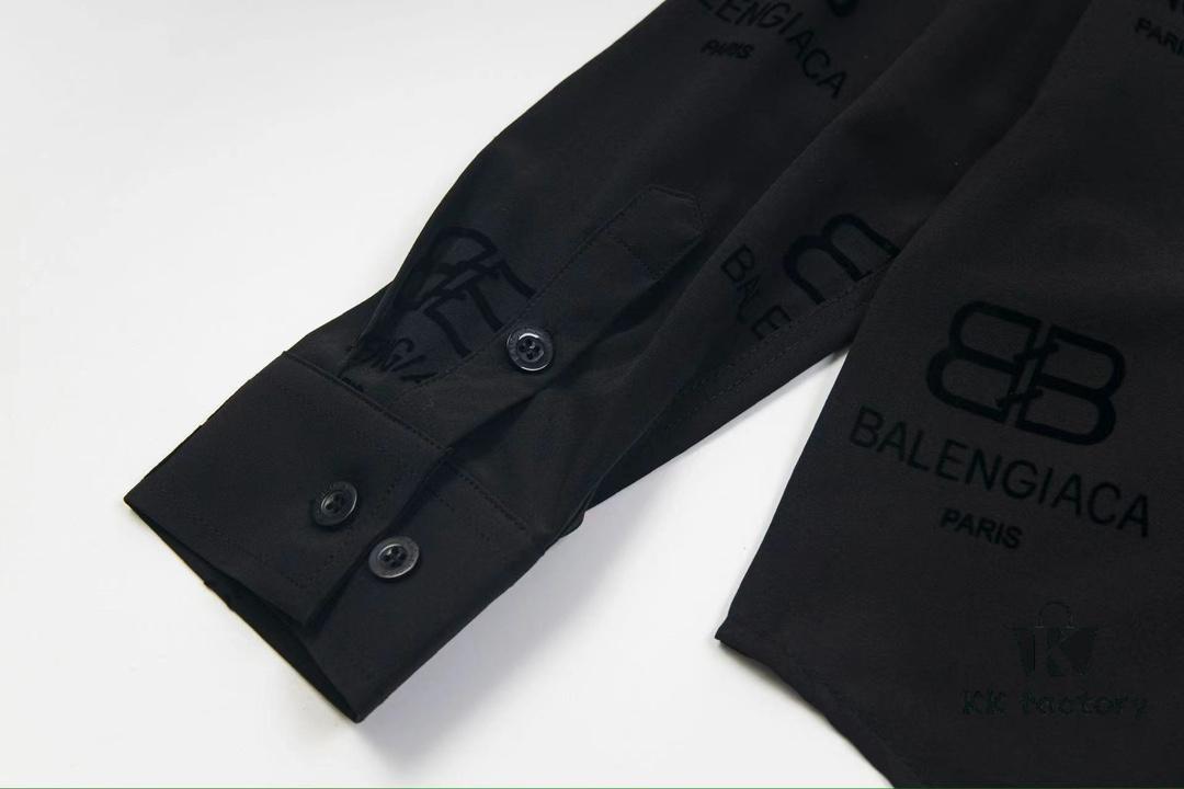 69319fcfccd8ab3d7af938a5 Balenciaga 2024 SS New Arrival Flocked Print Velvet Shirt Unisex with Logo Buckle Closure