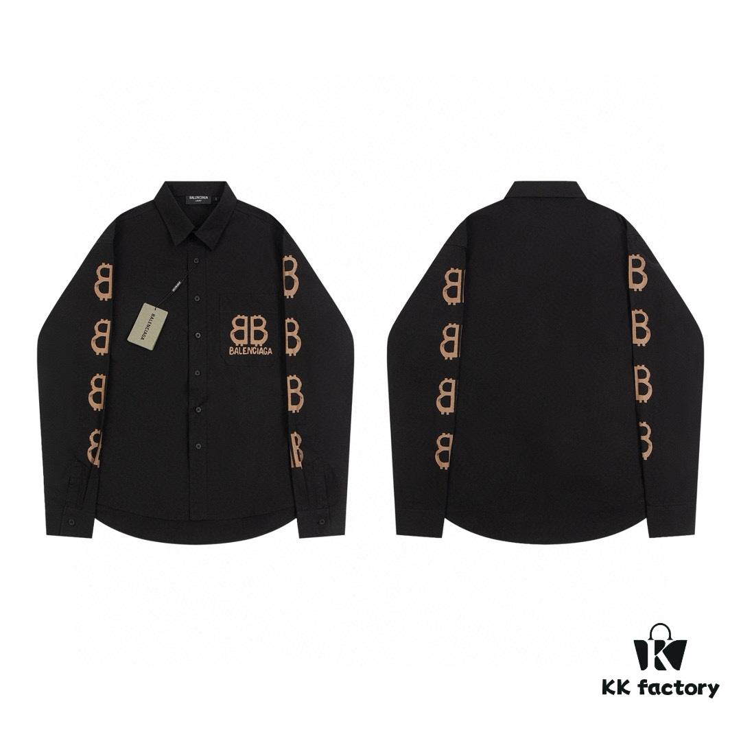 69319fcfccd8ab3d7af938b0 New Balenciaga BLCG 24SS Double-B Orange Graffiti Logo Long Sleeve Shirt with Dual-Arm Print