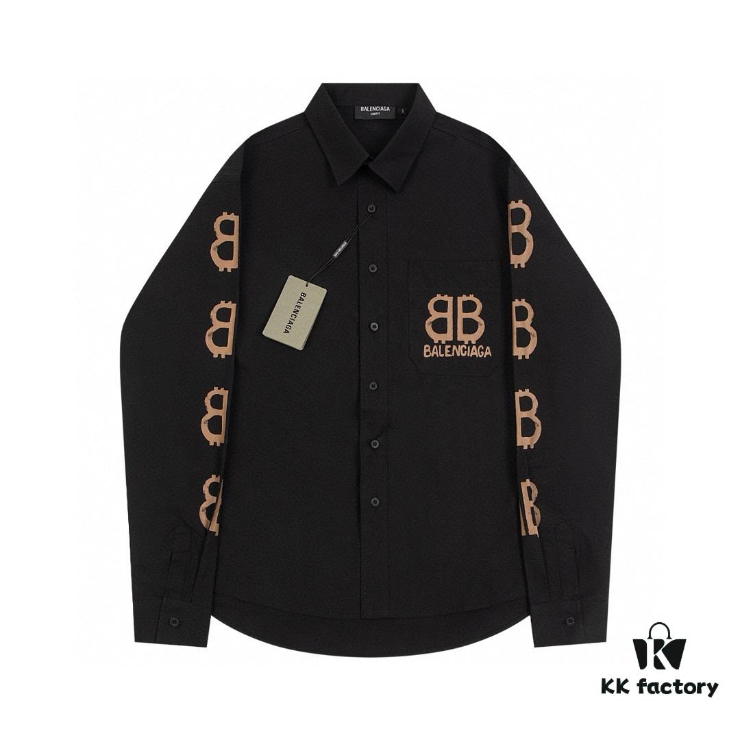 69319fcfccd8ab3d7af938b1 New Balenciaga BLCG 24SS Double-B Orange Graffiti Logo Long Sleeve Shirt with Dual-Arm Print