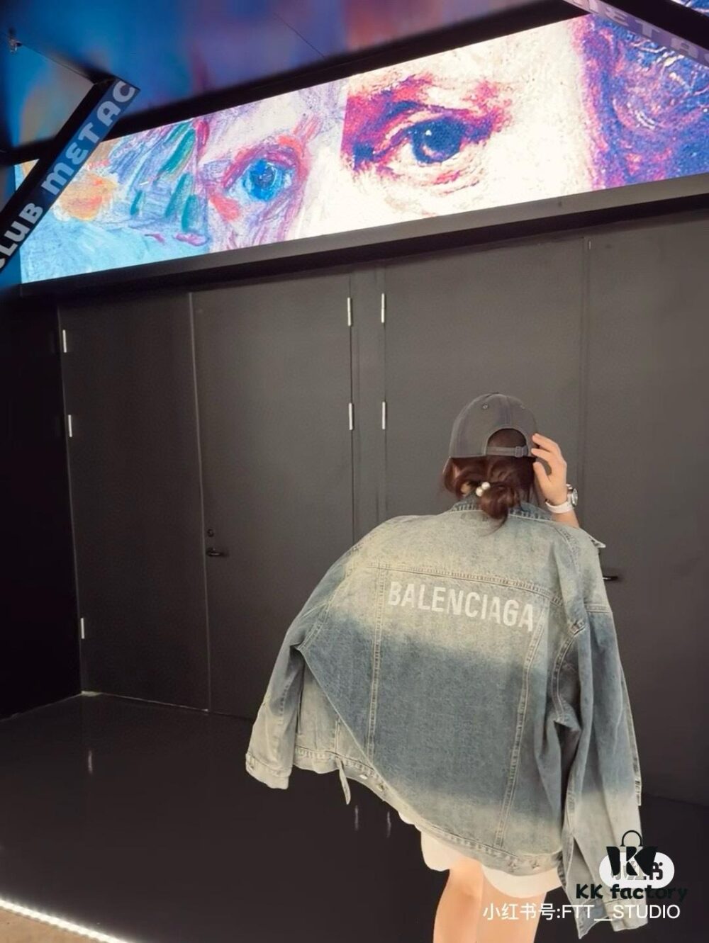 69319fd4ccd8ab3d7af938f9 New Balenciaga-style Washed Vintage Denim Jacket with Back Rhinestone Lettering BLCG