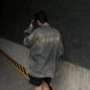 69319fd4ccd8ab3d7af938fa New Balenciaga-style Washed Vintage Denim Jacket with Back Rhinestone Lettering BLCG
