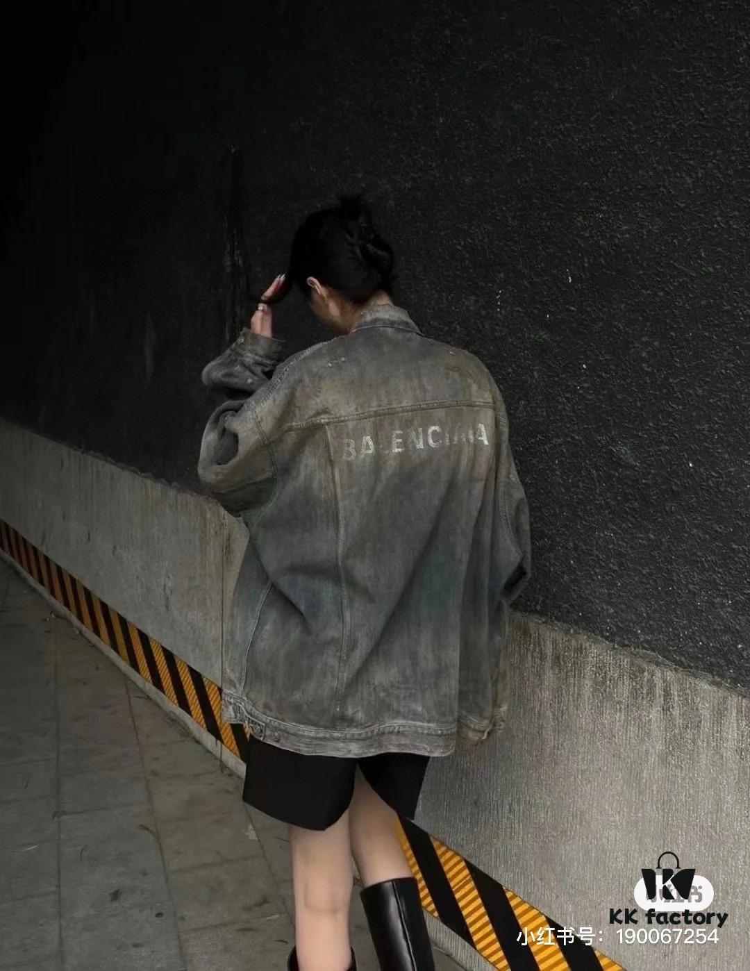 69319fd4ccd8ab3d7af938fa New Balenciaga-style Washed Vintage Denim Jacket with Back Rhinestone Lettering BLCG