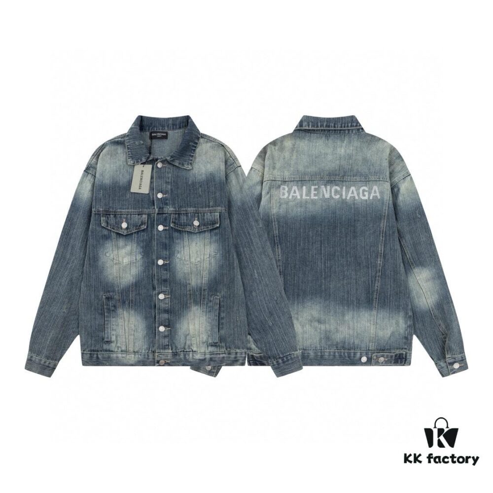 69319fd4ccd8ab3d7af93908 New Balenciaga-inspired Washed Vintage Denim Jacket with Back Rhinestone Lettering
