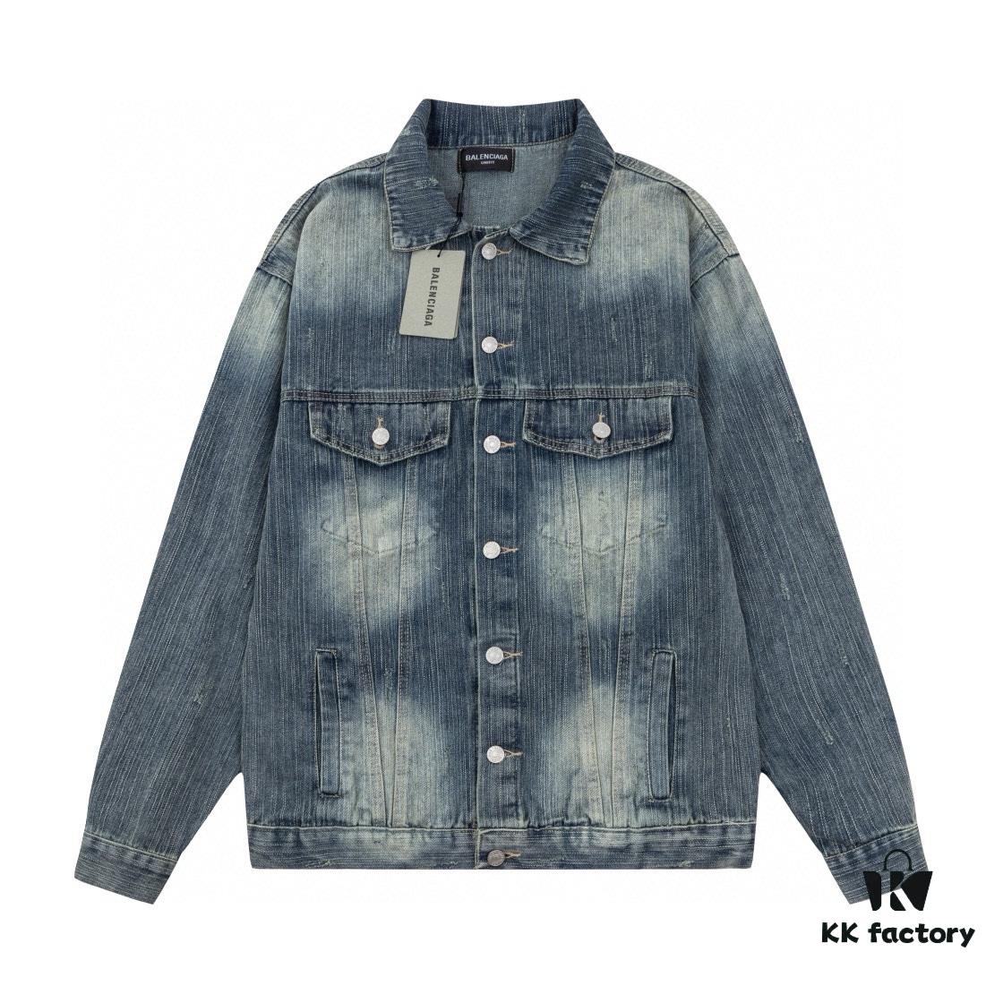 69319fd5ccd8ab3d7af93909 New Balenciaga-inspired Washed Vintage Denim Jacket with Back Rhinestone Lettering