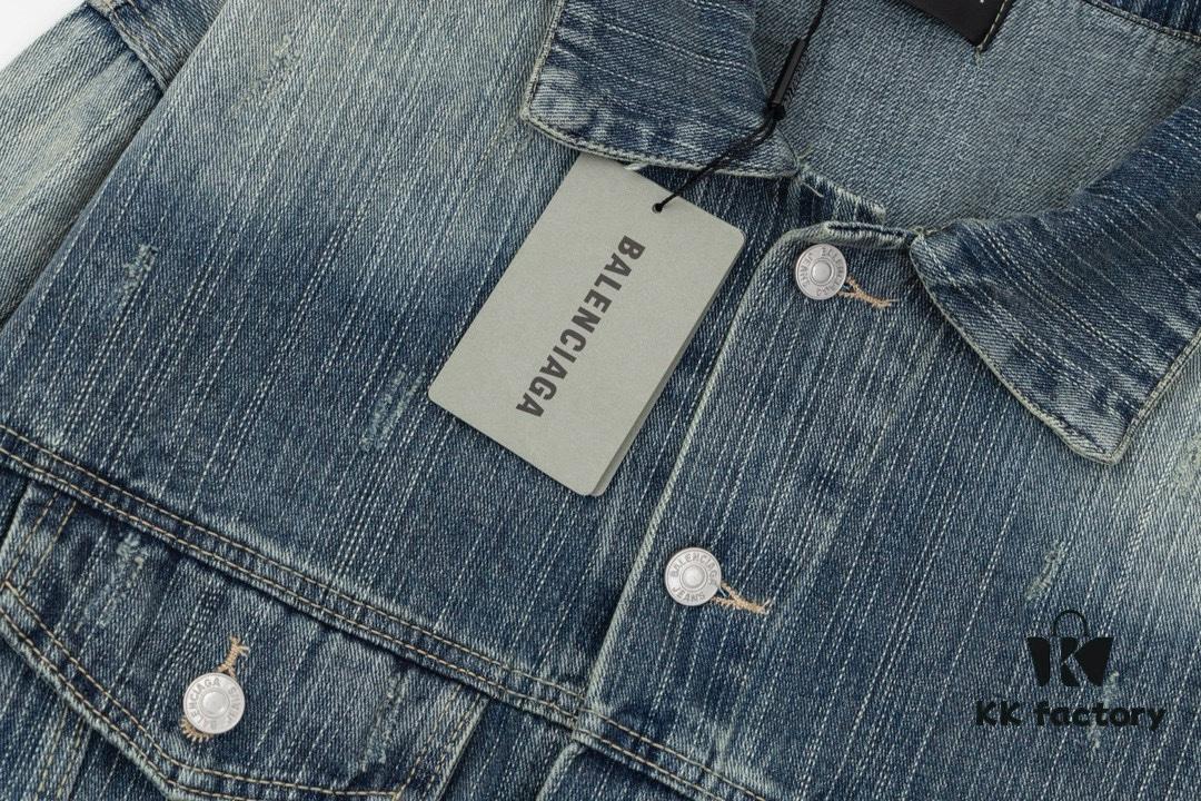 69319fd5ccd8ab3d7af9390d New Balenciaga-inspired Washed Vintage Denim Jacket with Back Rhinestone Lettering