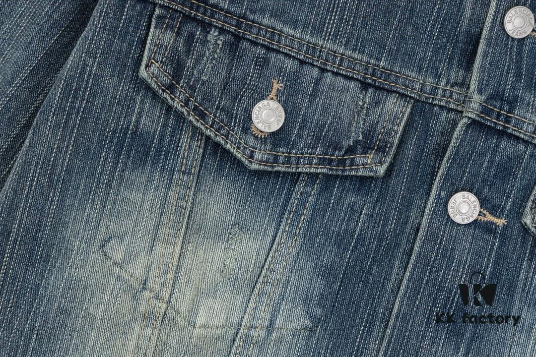 69319fd5ccd8ab3d7af9390e New Balenciaga-inspired Washed Vintage Denim Jacket with Back Rhinestone Lettering