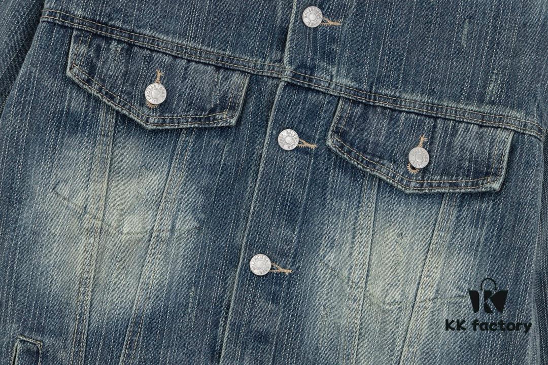 69319fd5ccd8ab3d7af9390f New Balenciaga-inspired Washed Vintage Denim Jacket with Back Rhinestone Lettering