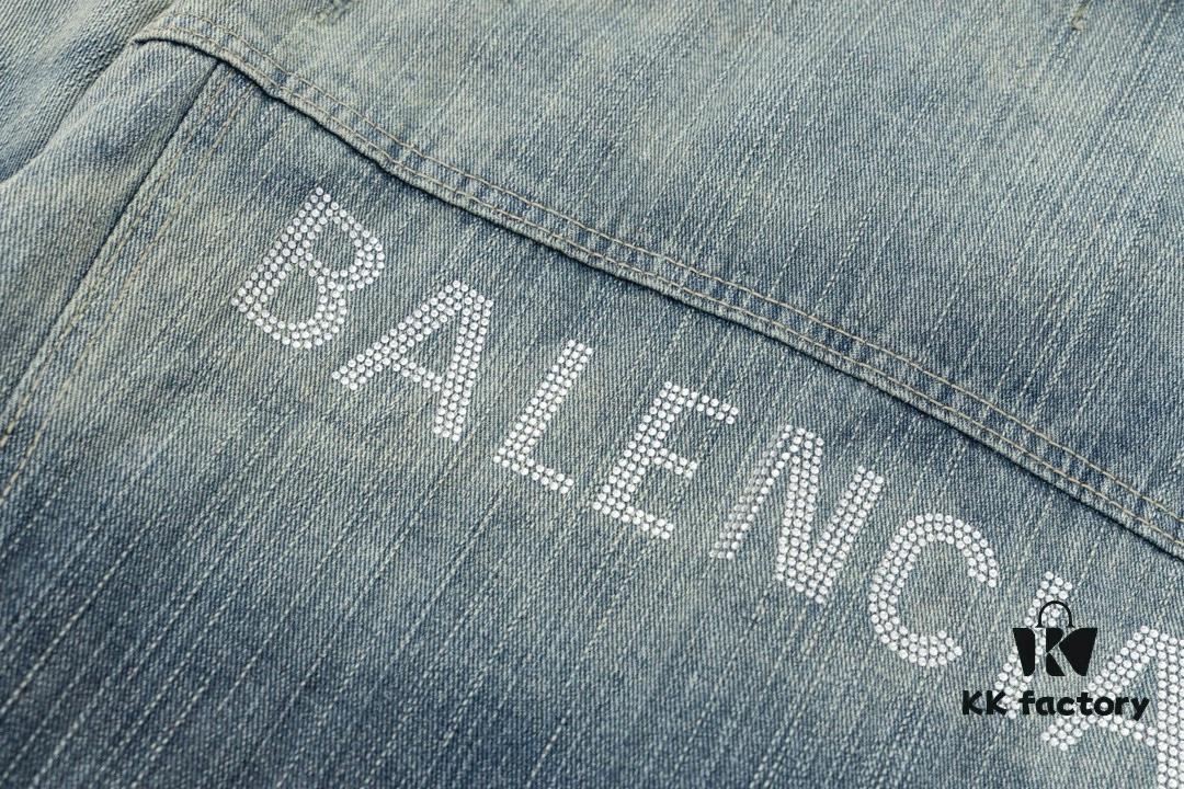 69319fd5ccd8ab3d7af93910 New Balenciaga-inspired Washed Vintage Denim Jacket with Back Rhinestone Lettering