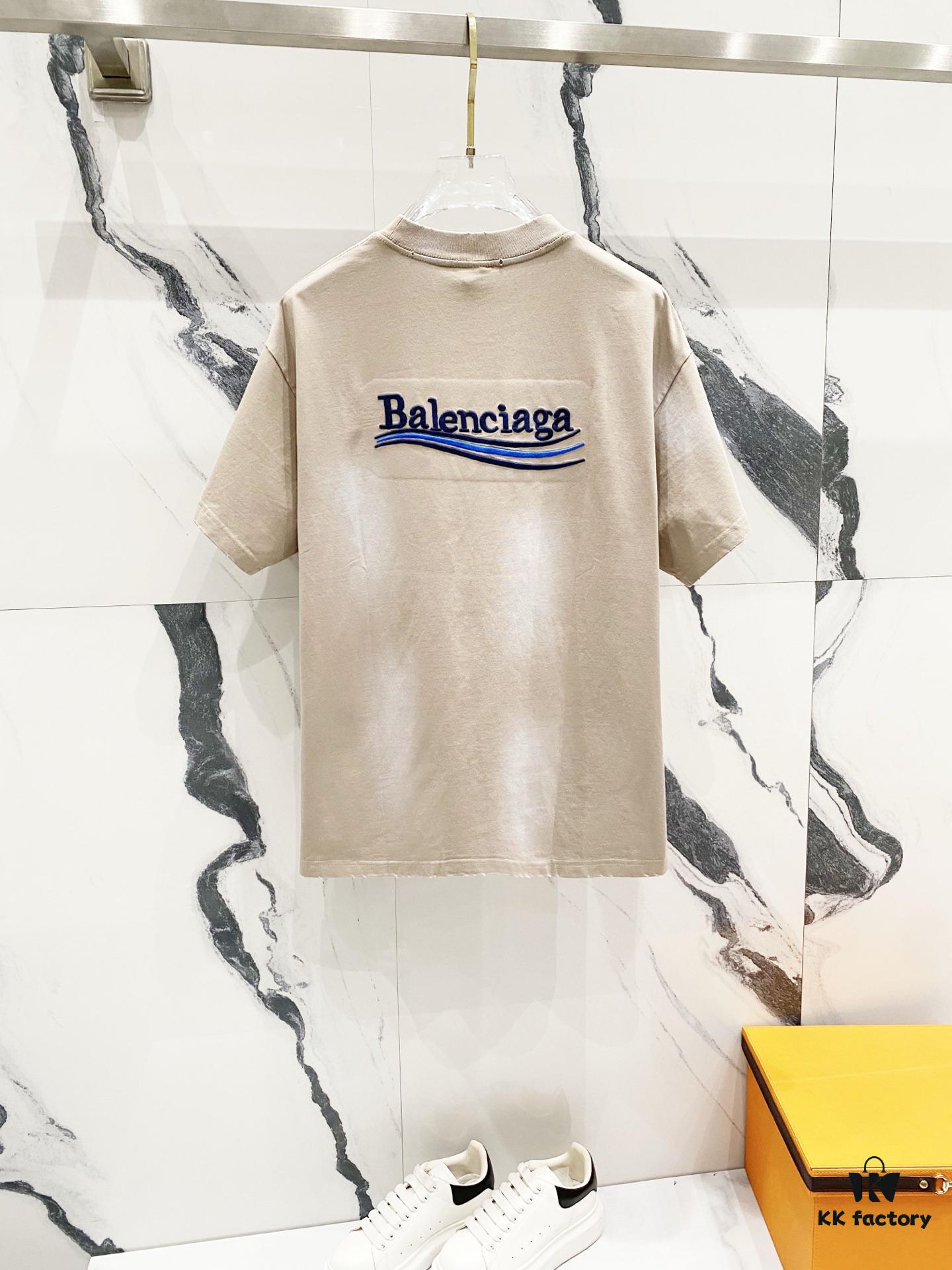 69319fd9ccd8ab3d7af9395e BALENCIAGA 320g Washed Short-Sleeve T-Shirt with Wavy Coke Embroidery and Logo Design
