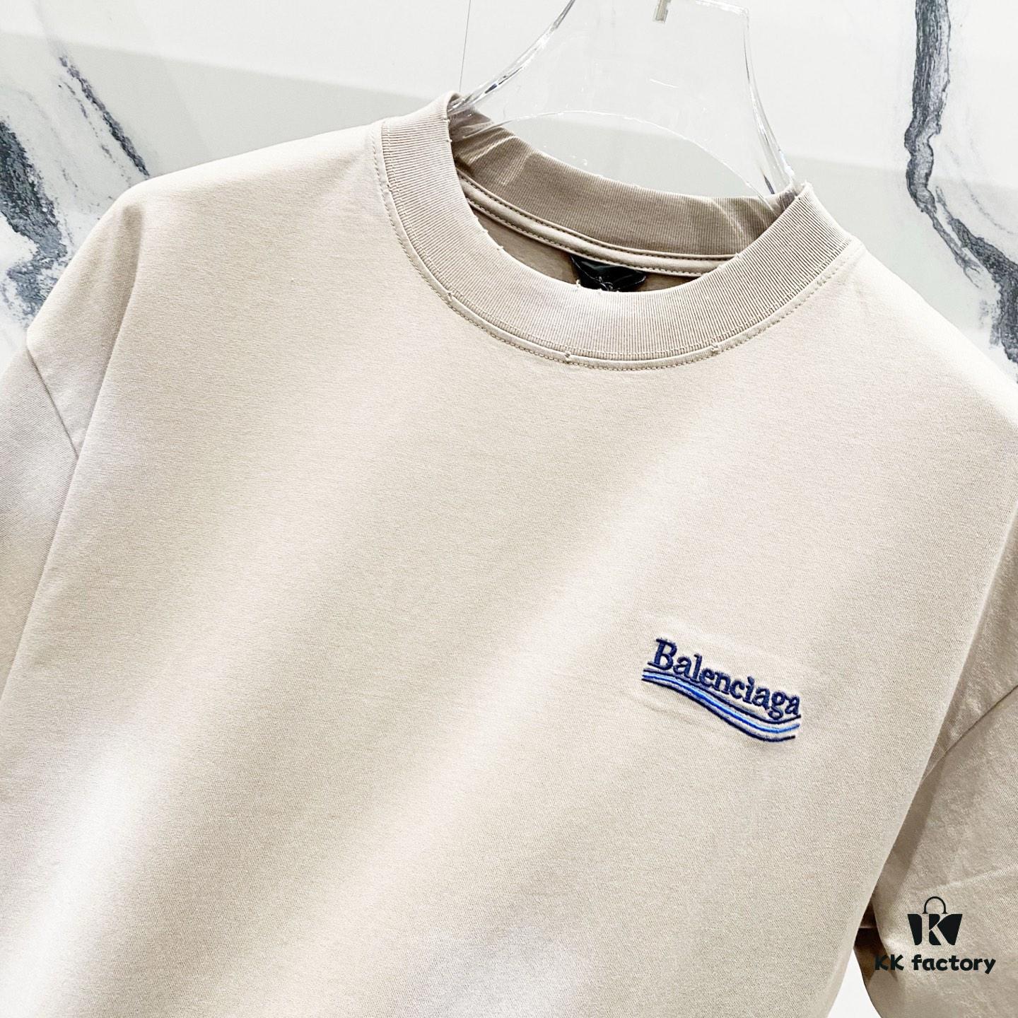 69319fd9ccd8ab3d7af93960 BALENCIAGA 320g Washed Short-Sleeve T-Shirt with Wavy Coke Embroidery and Logo Design