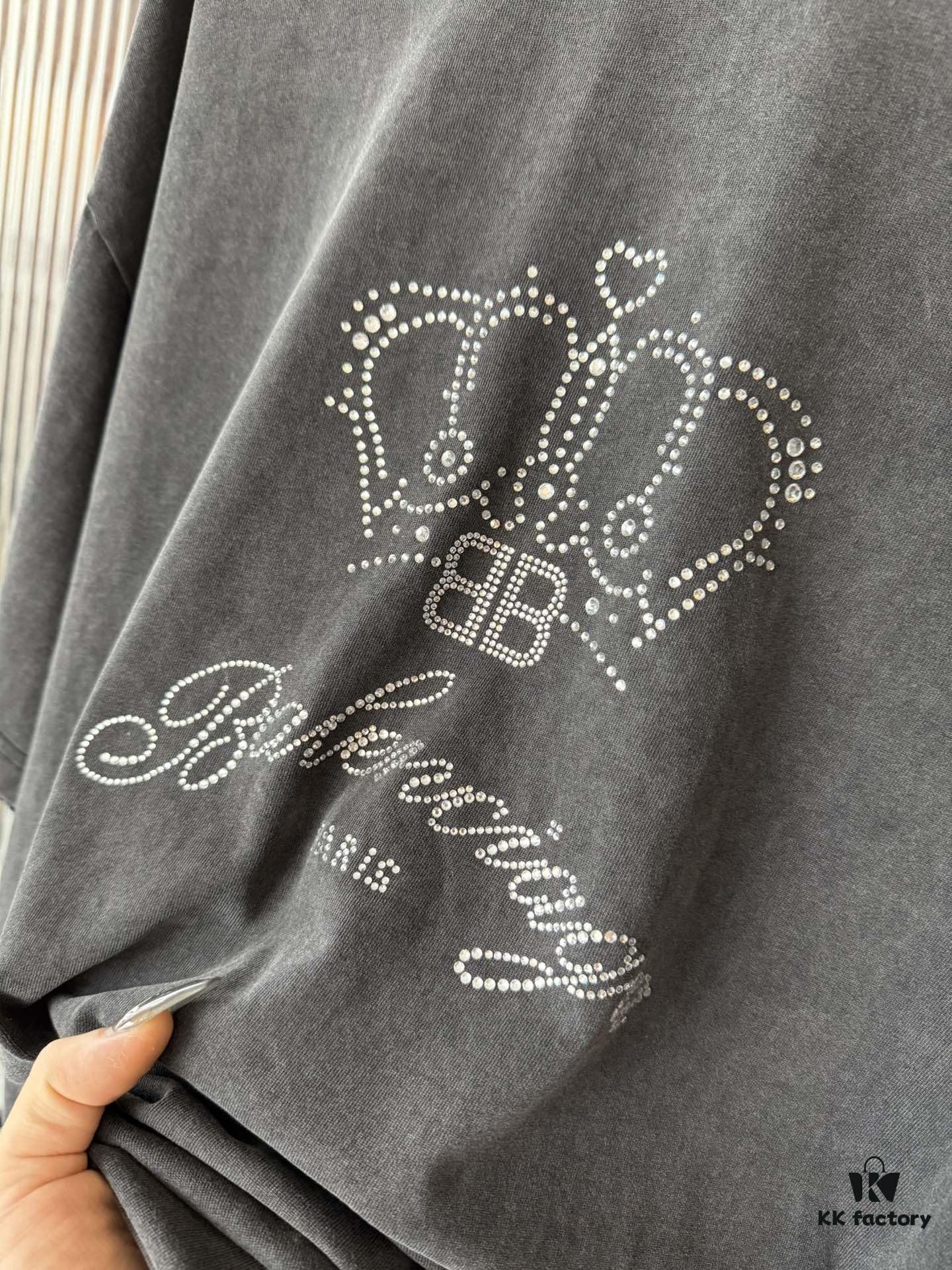 69319fe0ccd8ab3d7af939e9 Balenciaga Crown BB Logo Rhinestone Embellished Distressed Washed T-Shirt, Premium Version (Different from Standard Stock), 250g Fabric with Multi-Tear and Cut-Out Wash Treatment, Imported Australian Rhinestones, Heat-Pressed for Durability, High Shine, Loose Fit Unisex Design