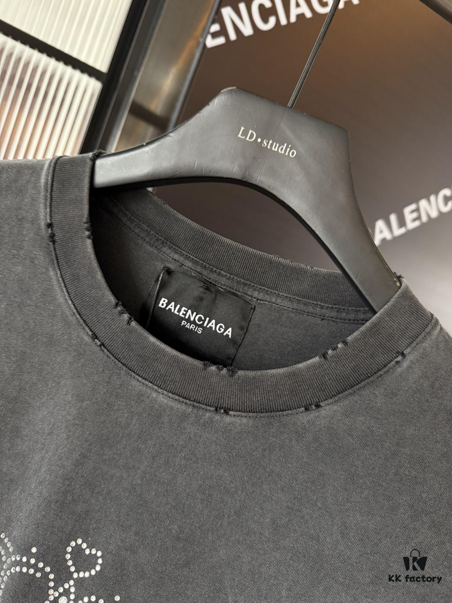 69319fe0ccd8ab3d7af939ec Balenciaga Crown BB Logo Rhinestone Embellished Distressed Washed T-Shirt, Premium Version (Different from Standard Stock), 250g Fabric with Multi-Tear and Cut-Out Wash Treatment, Imported Australian Rhinestones, Heat-Pressed for Durability, High Shine, Loose Fit Unisex Design