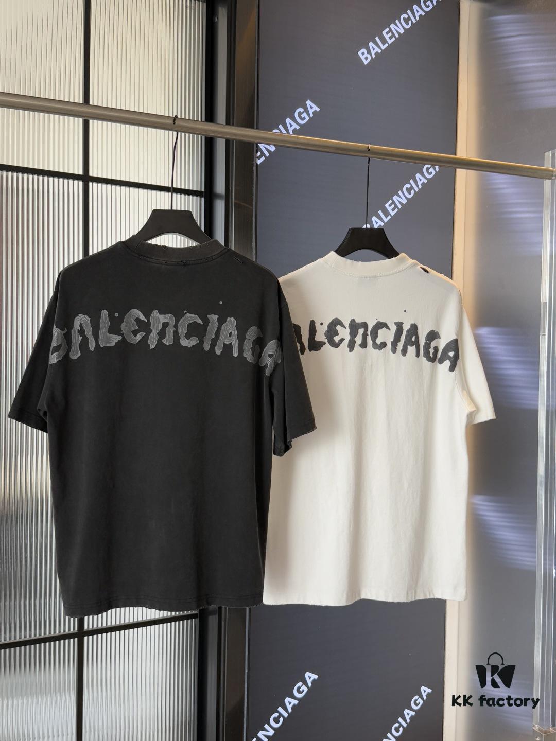69319fe1ccd8ab3d7af93a01 Balenciaga 25SS New Arrival Letter Tape Print Distressed Washed Ripped Unisex Cotton Oversized Short Sleeve T-Shirt (Top-Tier Version, Distinguished from Standard Market Goods)