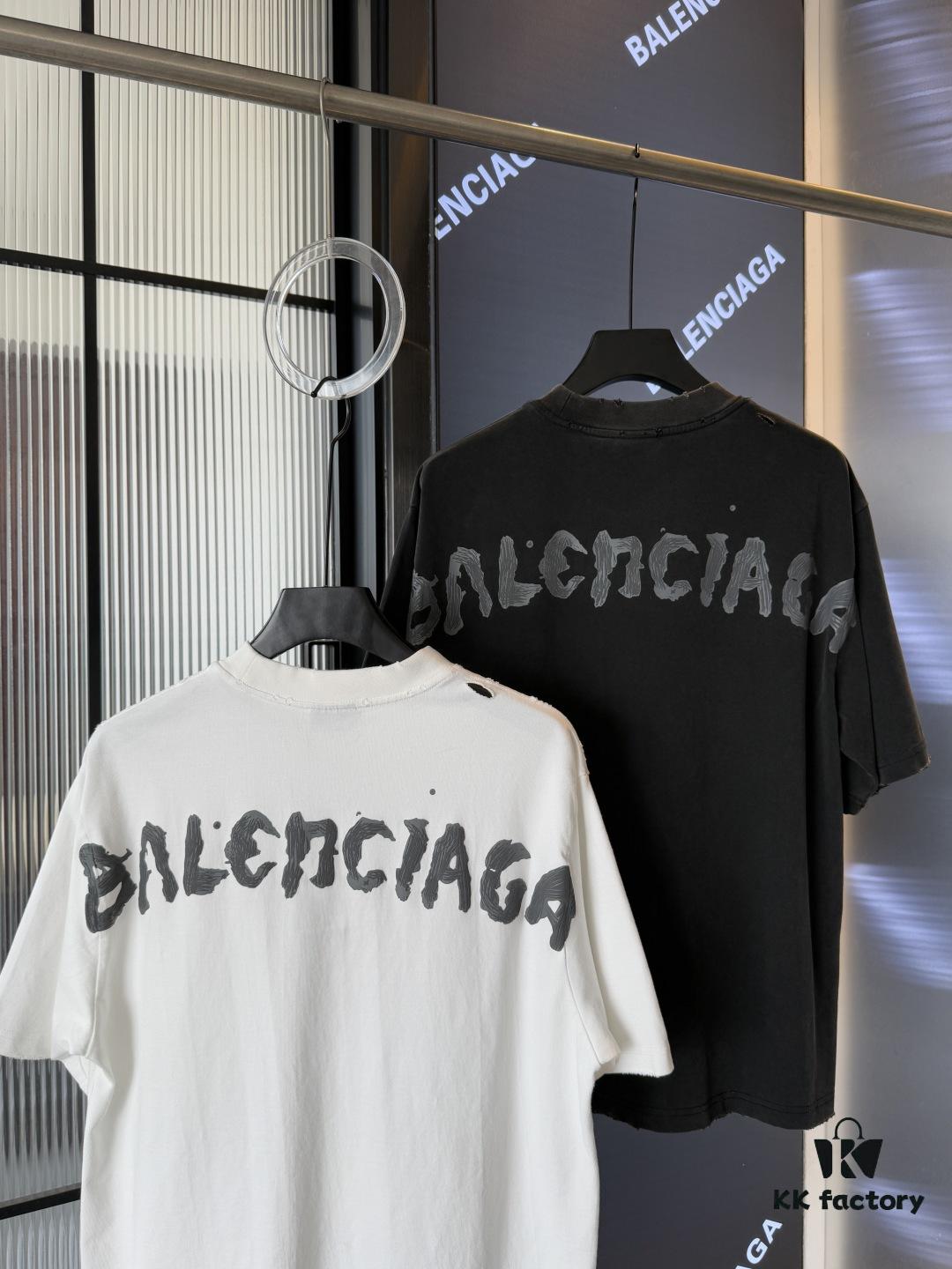 69319fe1ccd8ab3d7af93a02 Balenciaga 25SS New Arrival Letter Tape Print Distressed Washed Ripped Unisex Cotton Oversized Short Sleeve T-Shirt (Top-Tier Version, Distinguished from Standard Market Goods)
