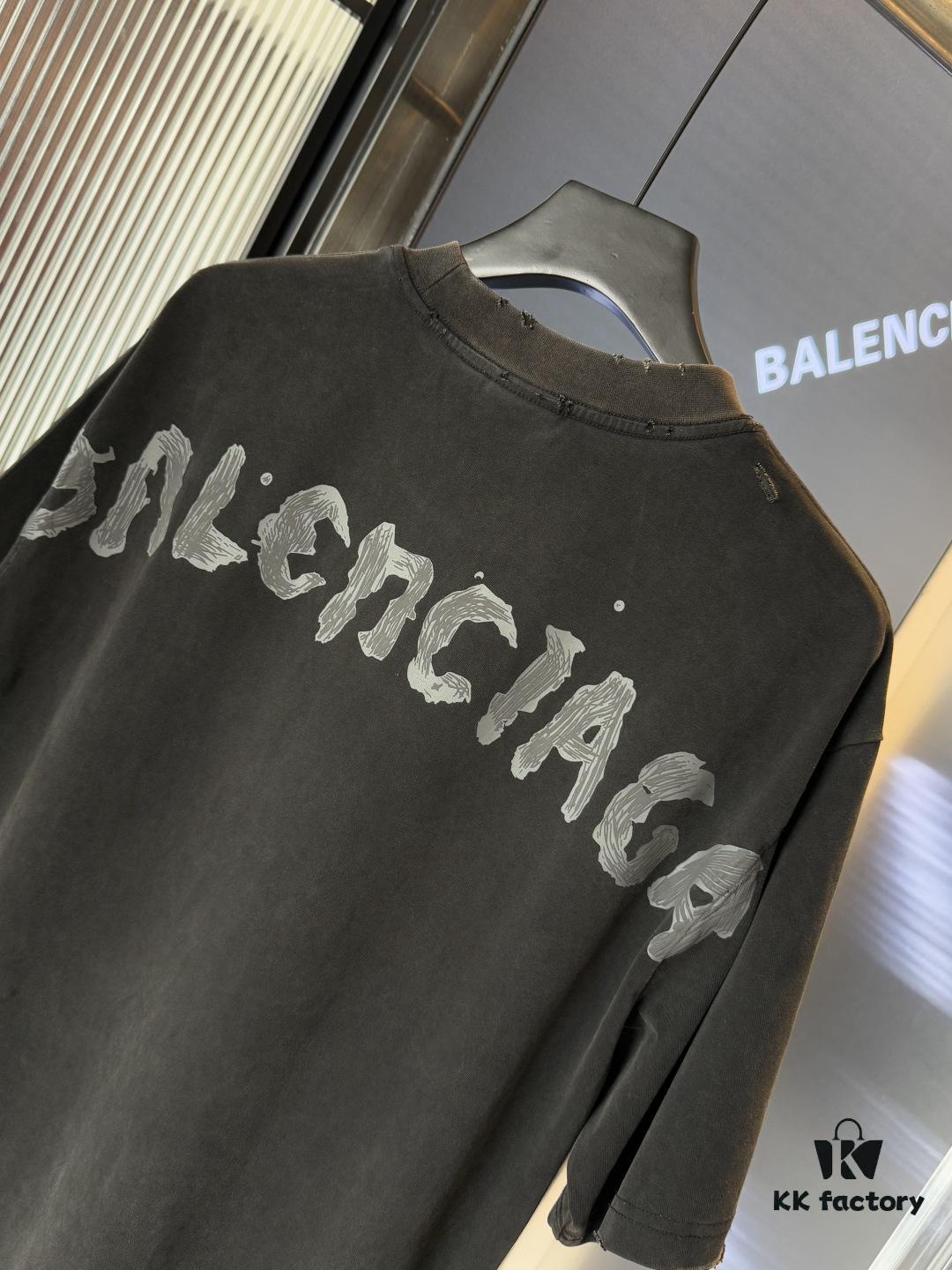 69319fe1ccd8ab3d7af93a03 Balenciaga 25SS New Arrival Letter Tape Print Distressed Washed Ripped Unisex Cotton Oversized Short Sleeve T-Shirt (Top-Tier Version, Distinguished from Standard Market Goods)