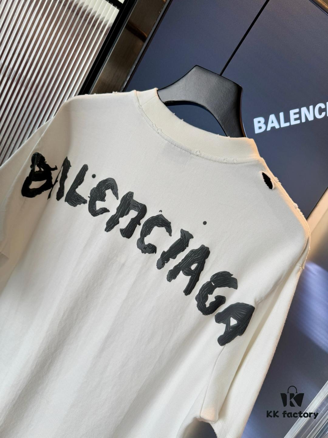 69319fe2ccd8ab3d7af93a04 Balenciaga 25SS New Arrival Letter Tape Print Distressed Washed Ripped Unisex Cotton Oversized Short Sleeve T-Shirt (Top-Tier Version, Distinguished from Standard Market Goods)