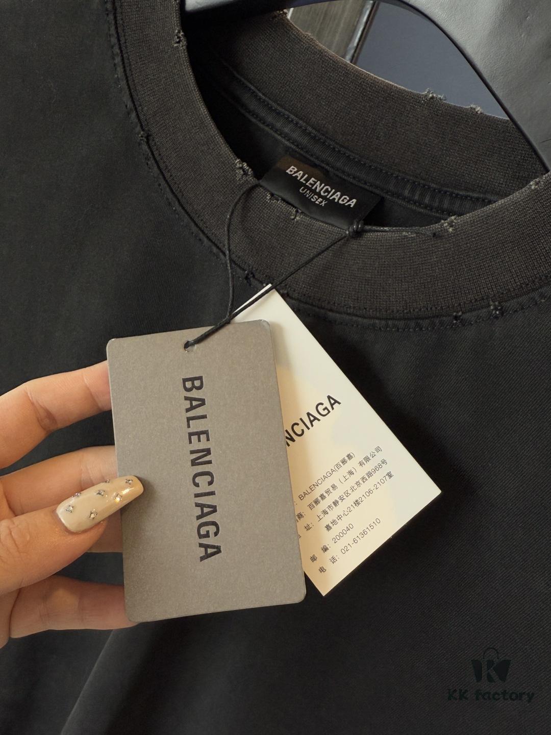 69319fe2ccd8ab3d7af93a08 Balenciaga 25SS New Arrival Letter Tape Print Distressed Washed Ripped Unisex Cotton Oversized Short Sleeve T-Shirt (Top-Tier Version, Distinguished from Standard Market Goods)