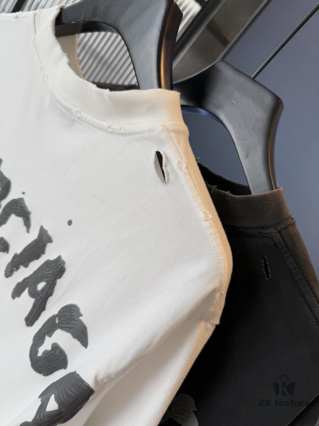 69319fe2ccd8ab3d7af93a0a Balenciaga 25SS New Arrival Letter Tape Print Distressed Washed Ripped Unisex Cotton Oversized Short Sleeve T-Shirt (Top-Tier Version, Distinguished from Standard Market Goods)