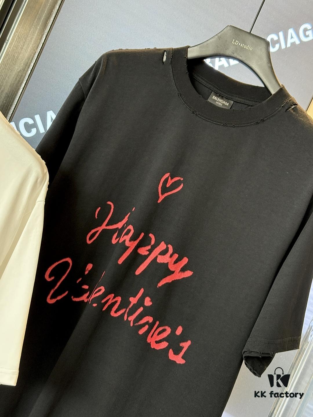 69319fe5ccd8ab3d7af93a40 2025SS Balenciaga LIPSTICK VALENTINES Oversized Heavy Washed Distressed Short Sleeve T-Shirt (Top-Tier Version, Distinguished from Standard Market Copies)