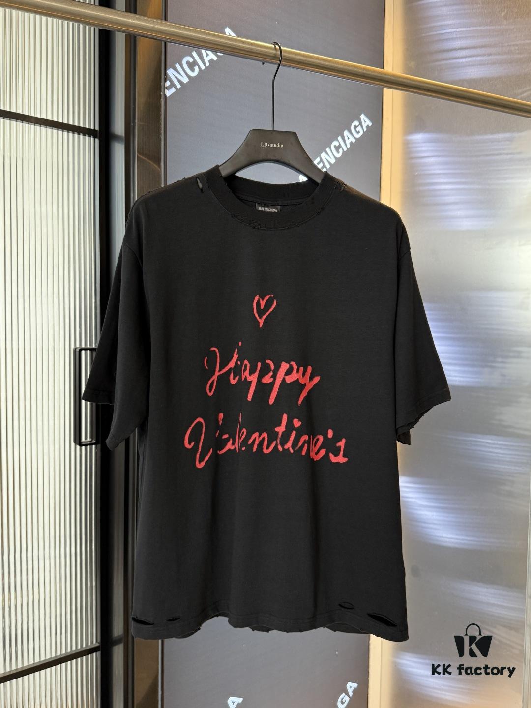 69319fe5ccd8ab3d7af93a44 2025SS Balenciaga LIPSTICK VALENTINES Oversized Heavy Washed Distressed Short Sleeve T-Shirt (Top-Tier Version, Distinguished from Standard Market Copies)