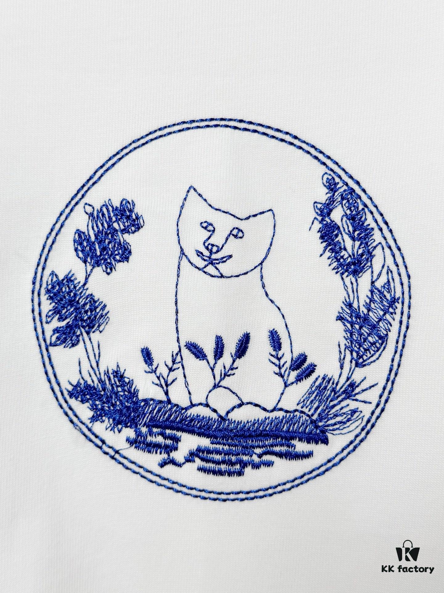 6931a016ccd8ab3d7af93d68 Dior Collaboration Embroidered Cat Short Sleeve T-Shirt
