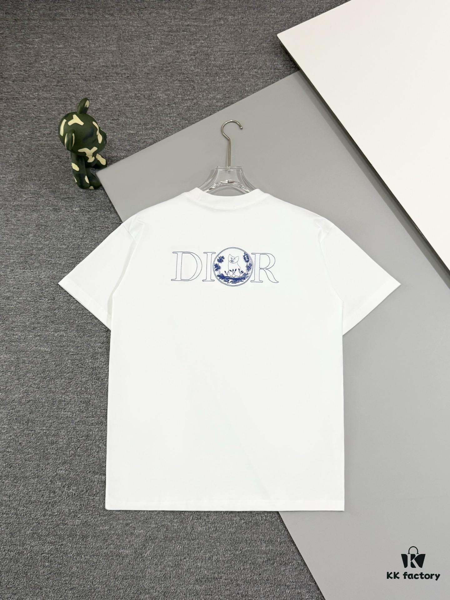 6931a016ccd8ab3d7af93d6f High Version Dior Collaboration Embroidered Cat Short Sleeve T-Shirt