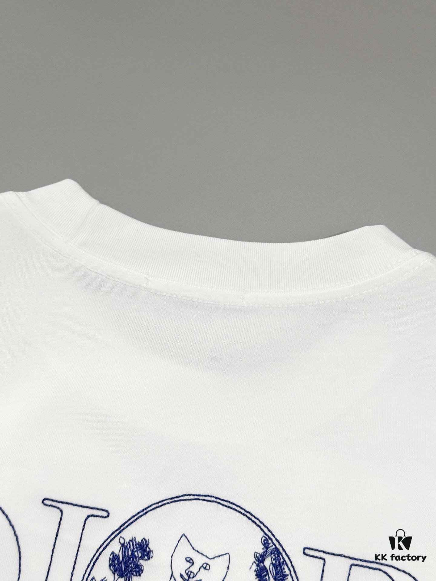 6931a017ccd8ab3d7af93d73 High Version Dior Collaboration Embroidered Cat Short Sleeve T-Shirt