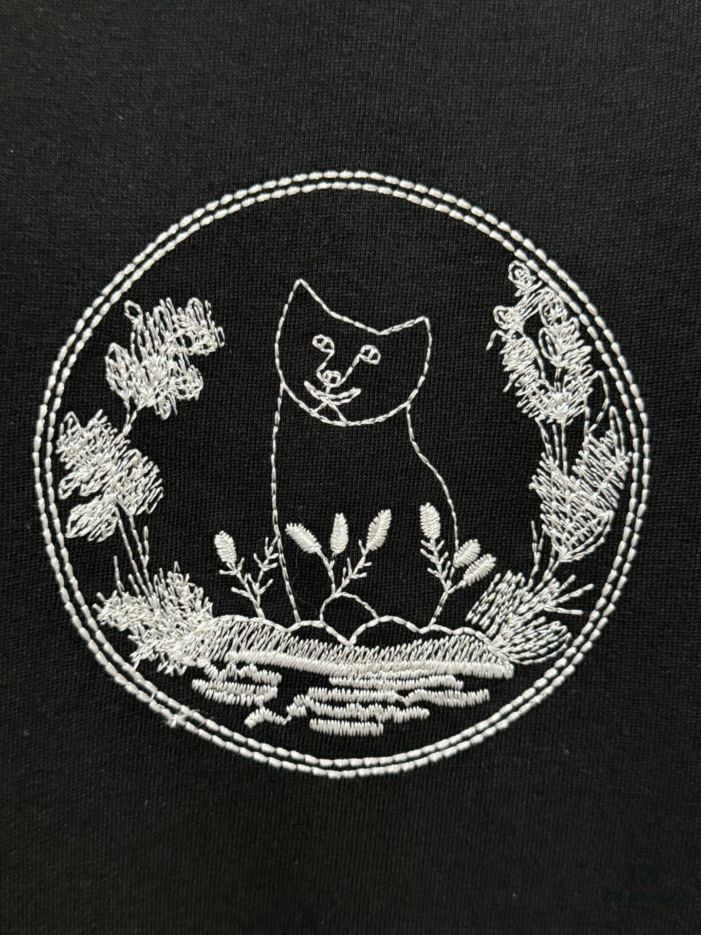 6931a017ccd8ab3d7af93d7b Dior Collaborative Embroidered Cat Short Sleeve T-Shirt in Premium Washed Cotton
