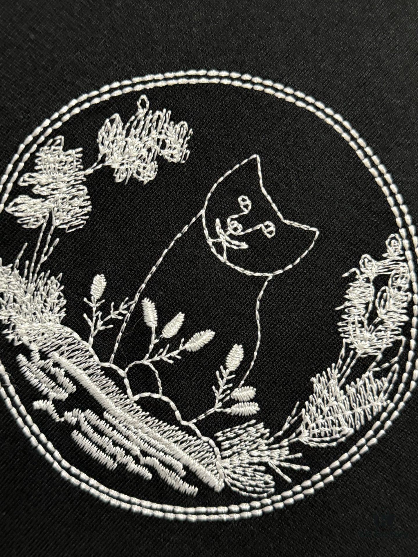 6931a017ccd8ab3d7af93d7c Dior Collaborative Embroidered Cat Short Sleeve T-Shirt in Premium Washed Cotton
