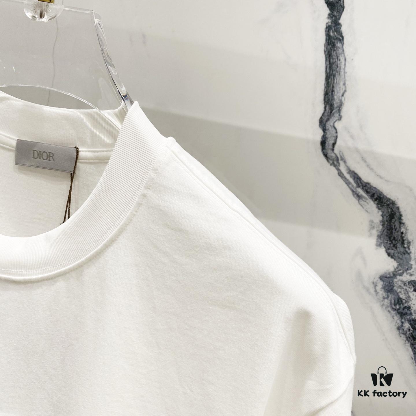 6931a018ccd8ab3d7af93d8d DIOR 320g Crew Neck Short Sleeve T-Shirt with Classic CD Silver Logo Embroidery
