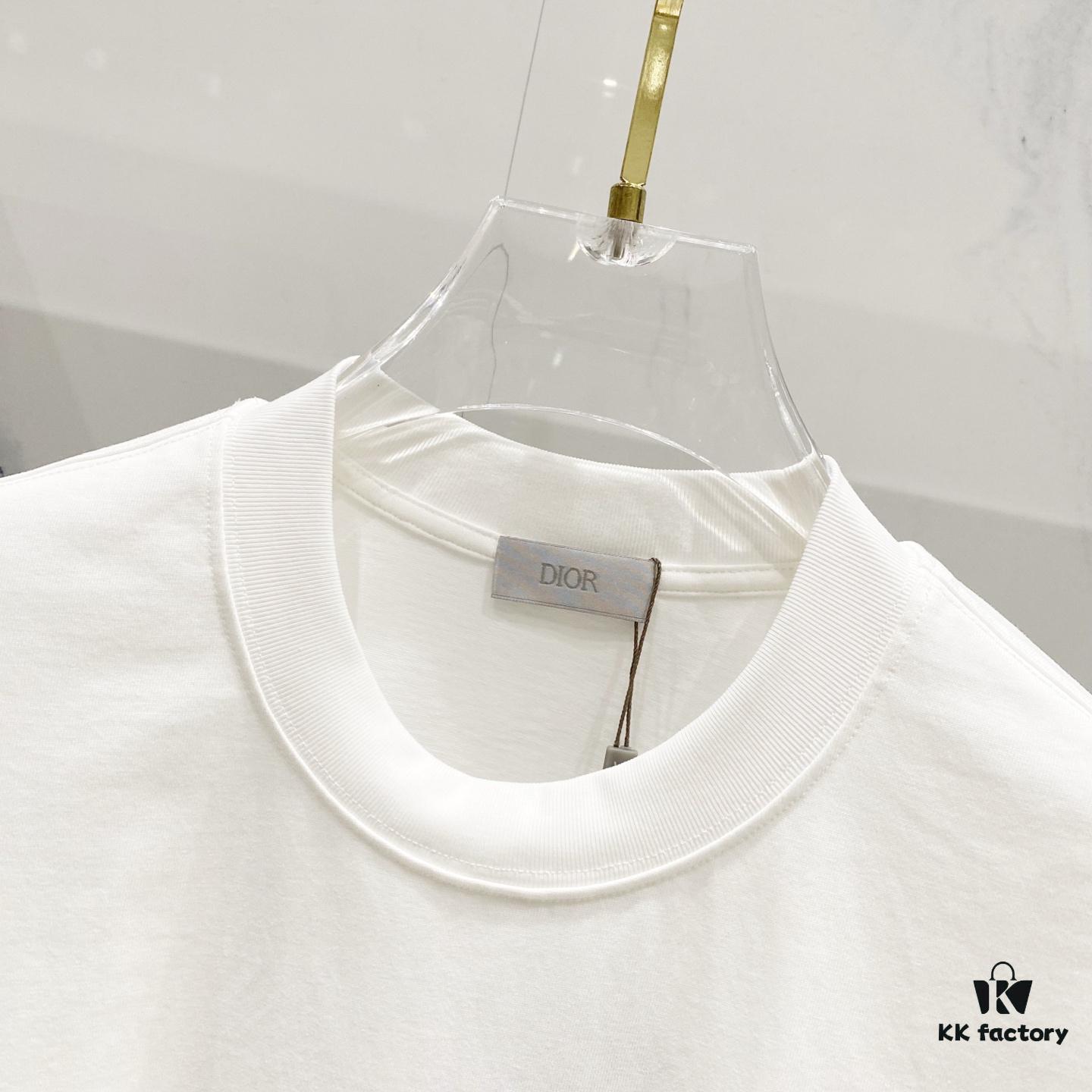 6931a018ccd8ab3d7af93d91 DIOR 320g Crew Neck Short Sleeve T-Shirt with Classic CD Silver Logo Embroidery