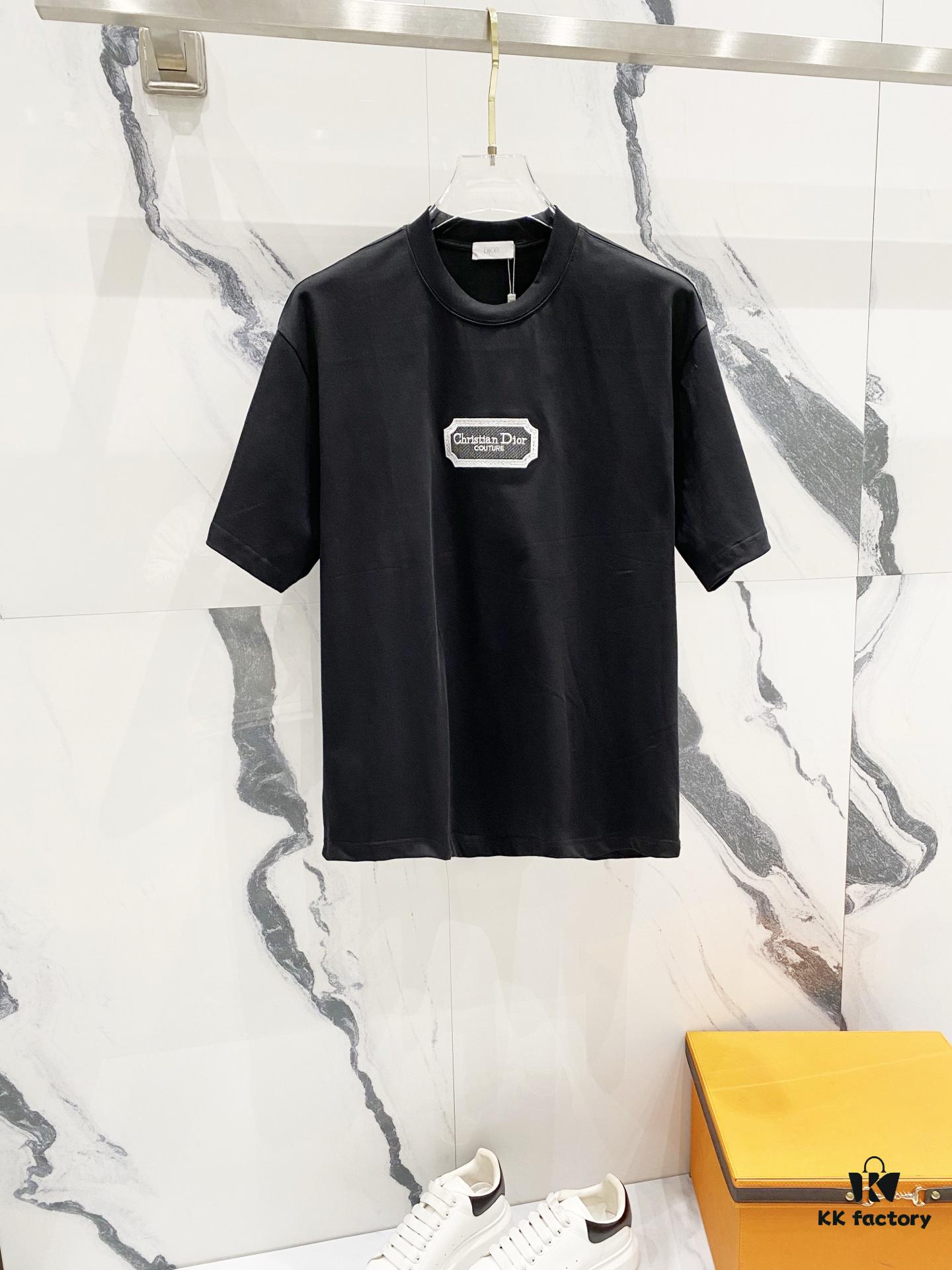 6931a018ccd8ab3d7af93d94 DIOR 320g Crew Neck Short Sleeve T-Shirt with Classic CD Silver Logo Embroidery