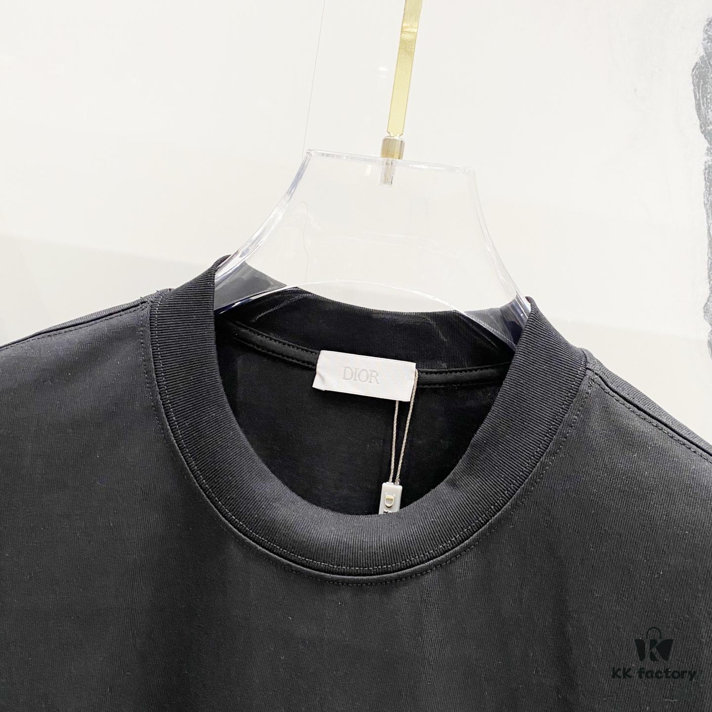 6931a018ccd8ab3d7af93d98 DIOR 320g Crew Neck Short Sleeve T-Shirt with Classic CD Silver Logo Embroidery