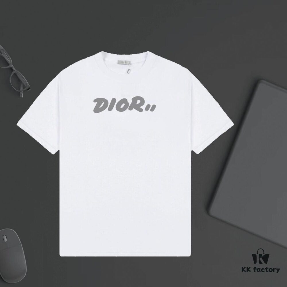 6931a01fccd8ab3d7af93dd1 DIOR Logo Print Heavyweight Short Sleeve T-Shirt 320g Single Jersey Fabric Unisex Stylish and Versatile Design