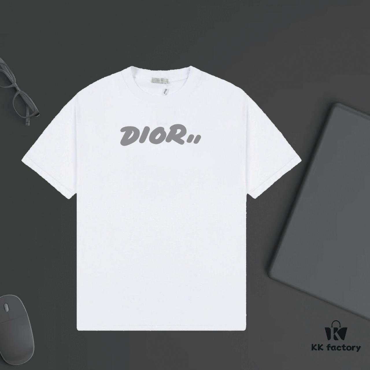 6931a01fccd8ab3d7af93dd1 DIOR Logo Print Heavyweight Short Sleeve T-Shirt 320g Single Jersey Fabric Unisex Stylish and Versatile Design