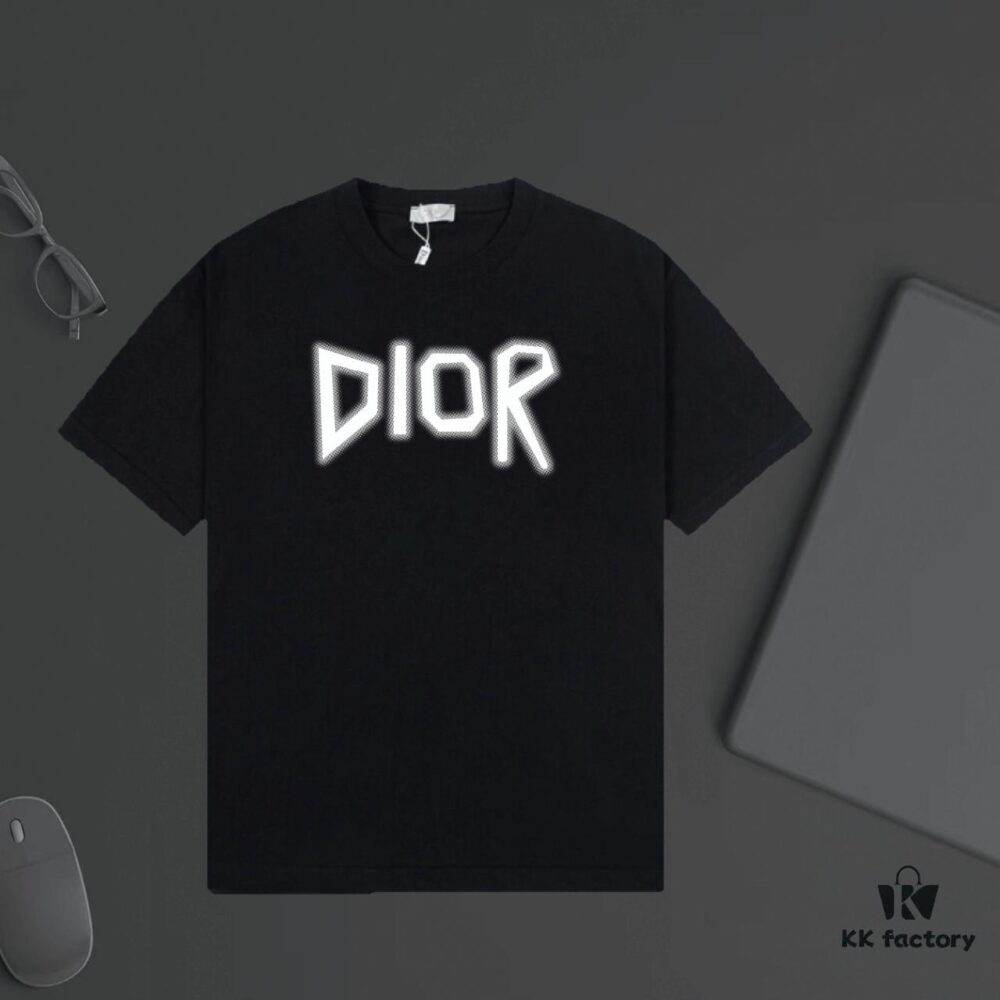 6931a01fccd8ab3d7af93dd2 DIOR Logo Print Heavyweight T-Shirt 320g Per-Cylinder Dyed Fabric Comfortable Touch Unisex Stylish and Versatile Black and White