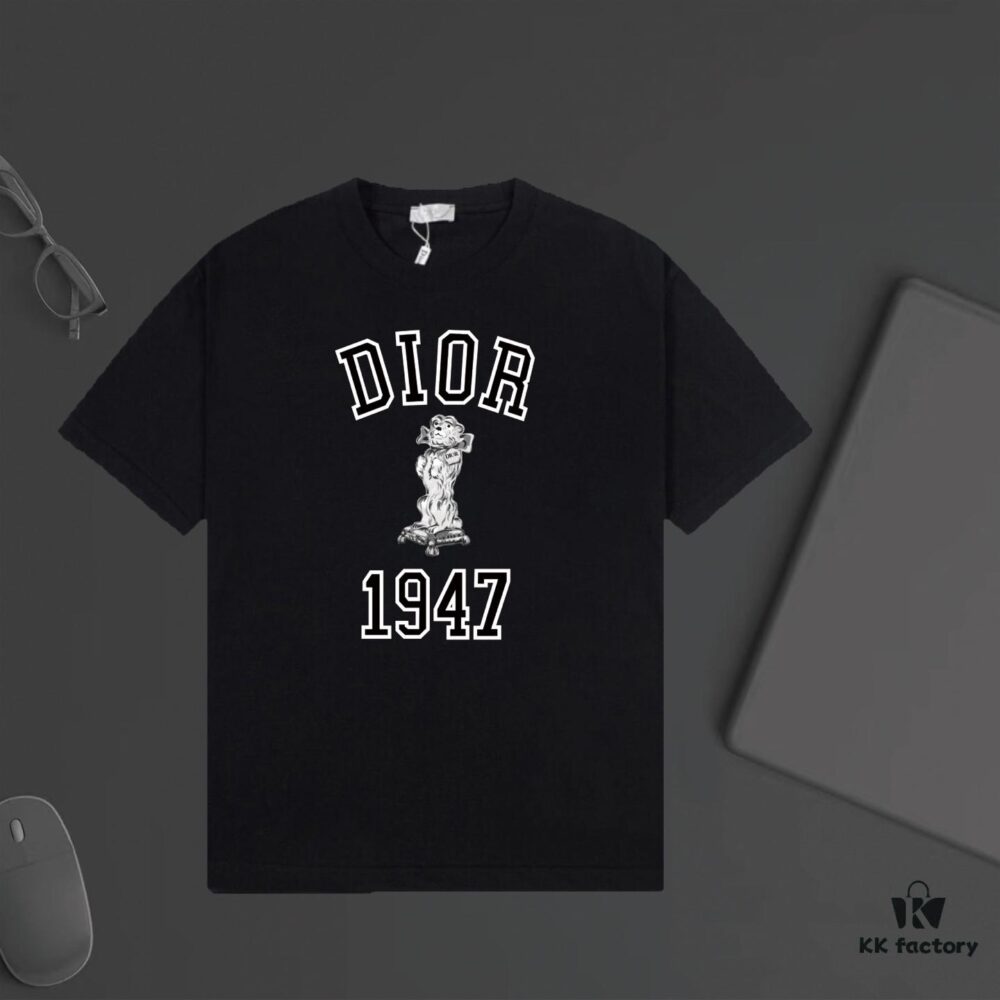 6931a022ccd8ab3d7af93de2 DIOR Bear 1947 Logo Print Short Sleeve T-Shirt in Custom 240g Dyed Fabric