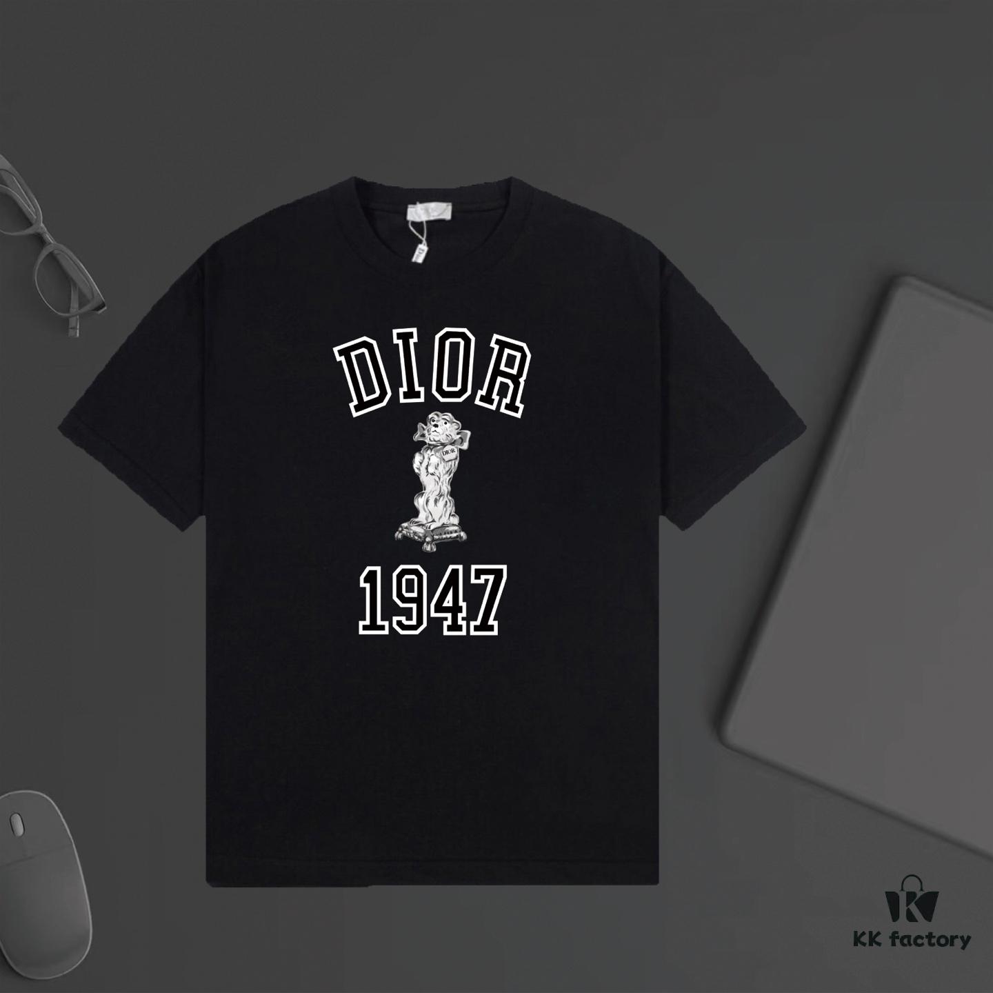 6931a022ccd8ab3d7af93de2 DIOR Bear 1947 Logo Print Short Sleeve T-Shirt in Custom 240g Dyed Fabric