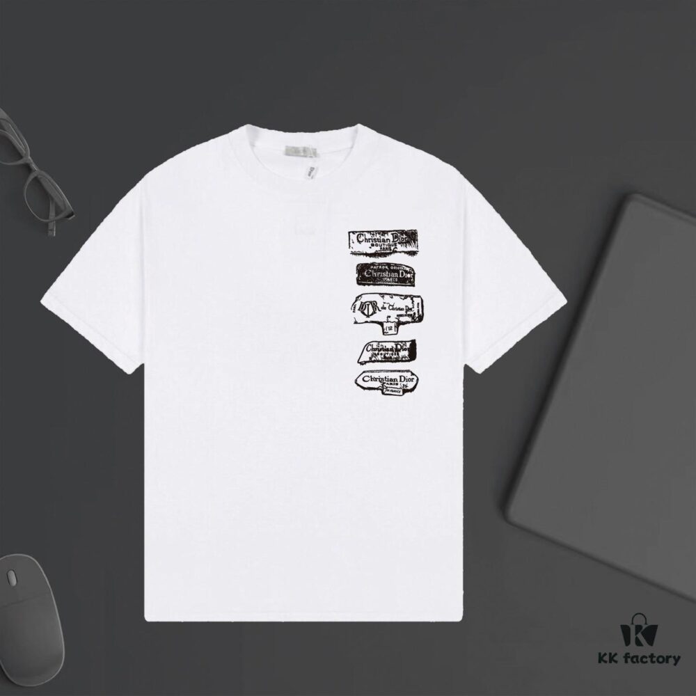 DIOR Letter Print Short Sleeve T-Shirt, Custom 240g Garment-Dyed Fabric, Soft Touch, Stylish and Versatile Unisex Design