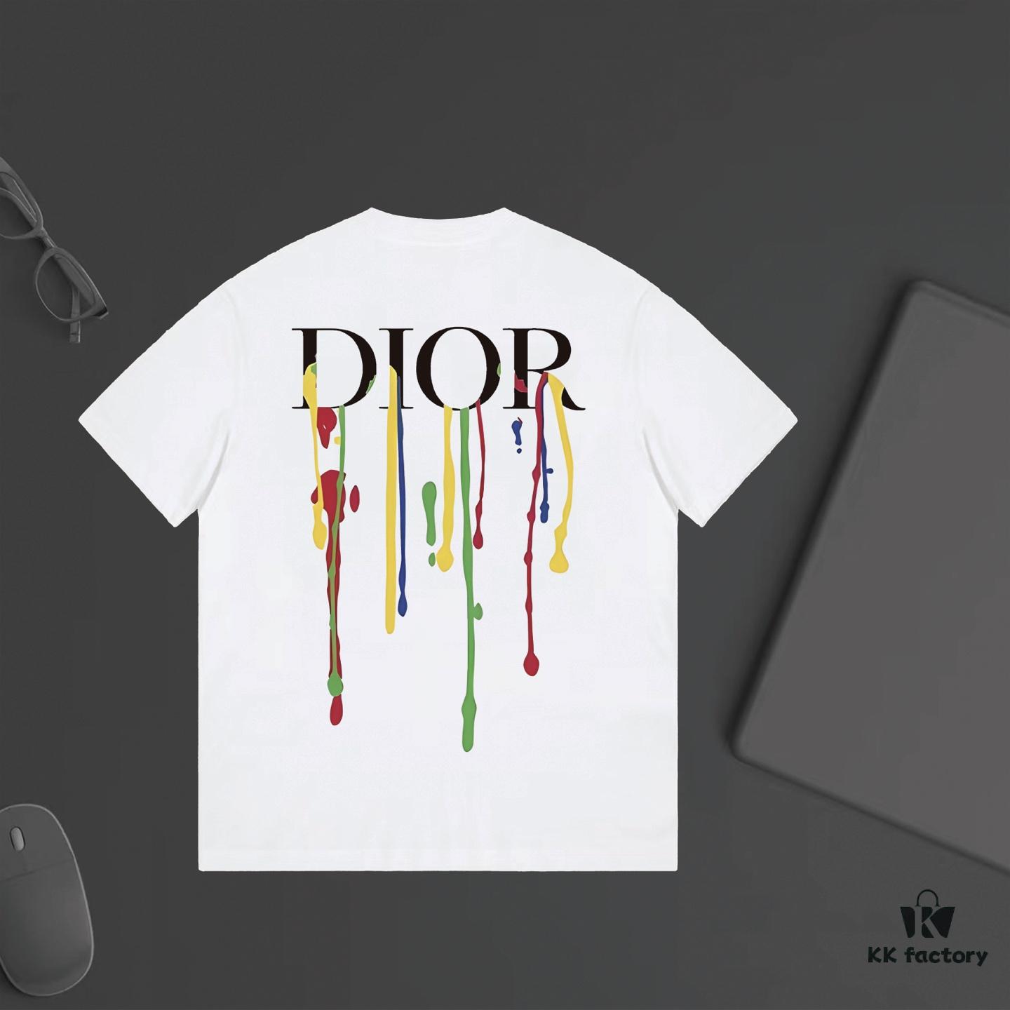6931a025ccd8ab3d7af93dec DIOR Letter Graffiti Print Short Sleeve T-Shirt in Custom 240g Dyed Fabric