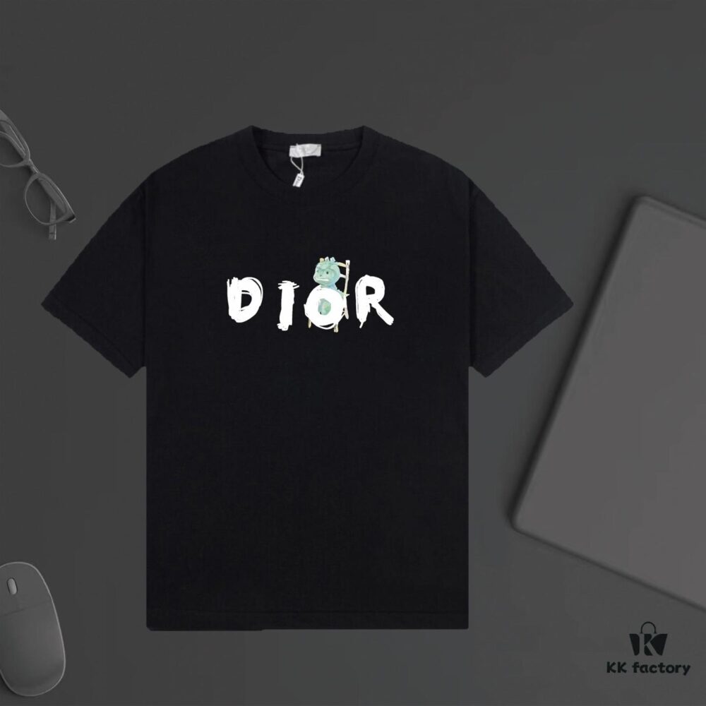 DIOR Letter Multicolor Bear Print Short Sleeve T-Shirt